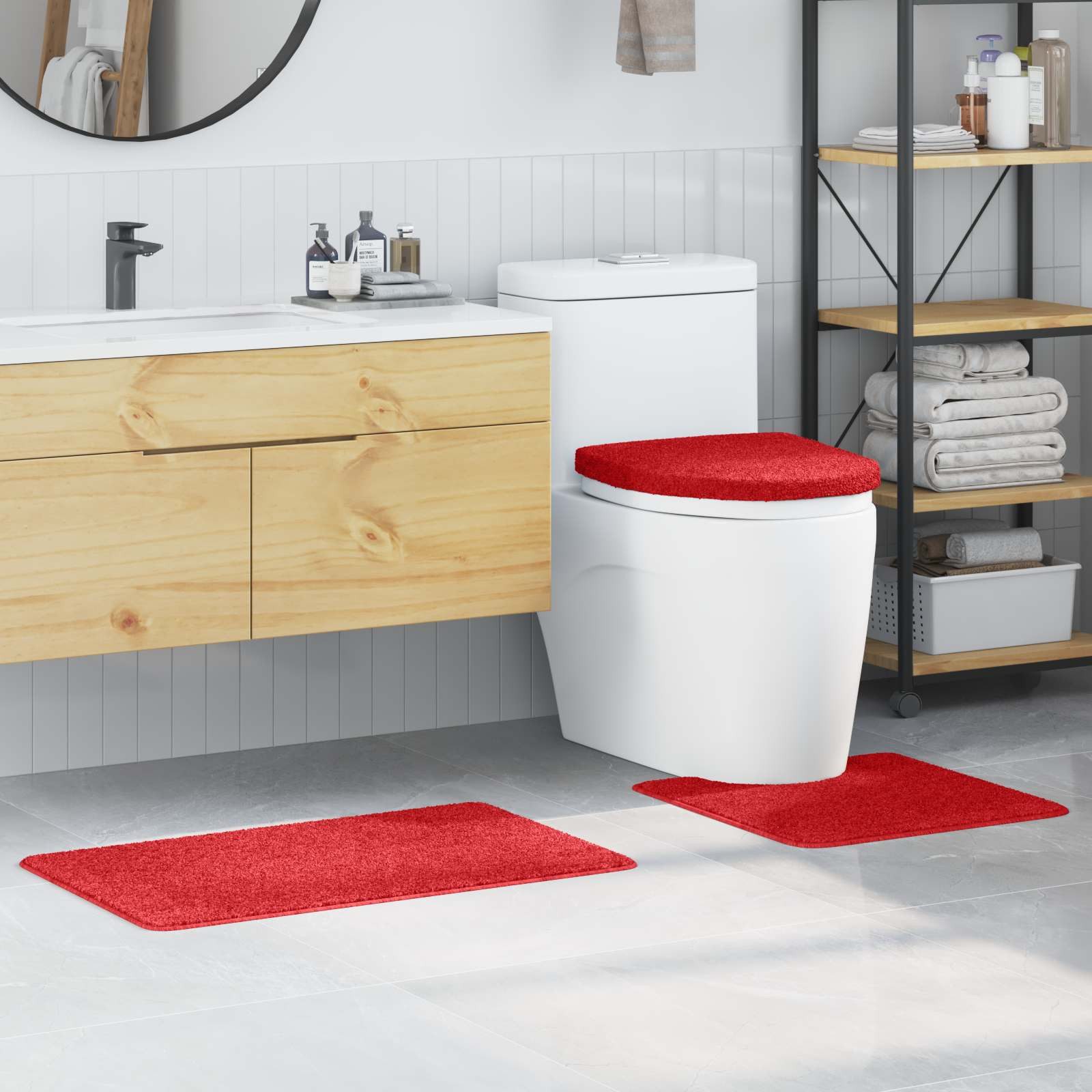vidaXL Badematte Anti-Rutsch Badematten-Set 3 stk. Rot 50 x 80 cm PP, Höhe 0.2 mm, Polypropylen – Bild 2 von 5