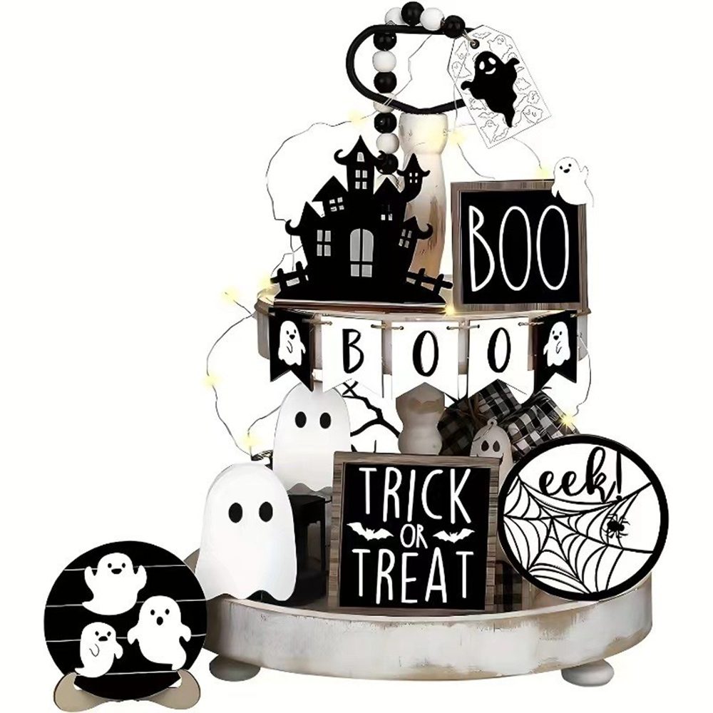 CLTYQ Dekoobjekt 13-teiliges Halloween-Etagere-Dekorationsset, Geistertabletts (13 St., rustikale Bauernhaus-Dekoration für den Tisch …