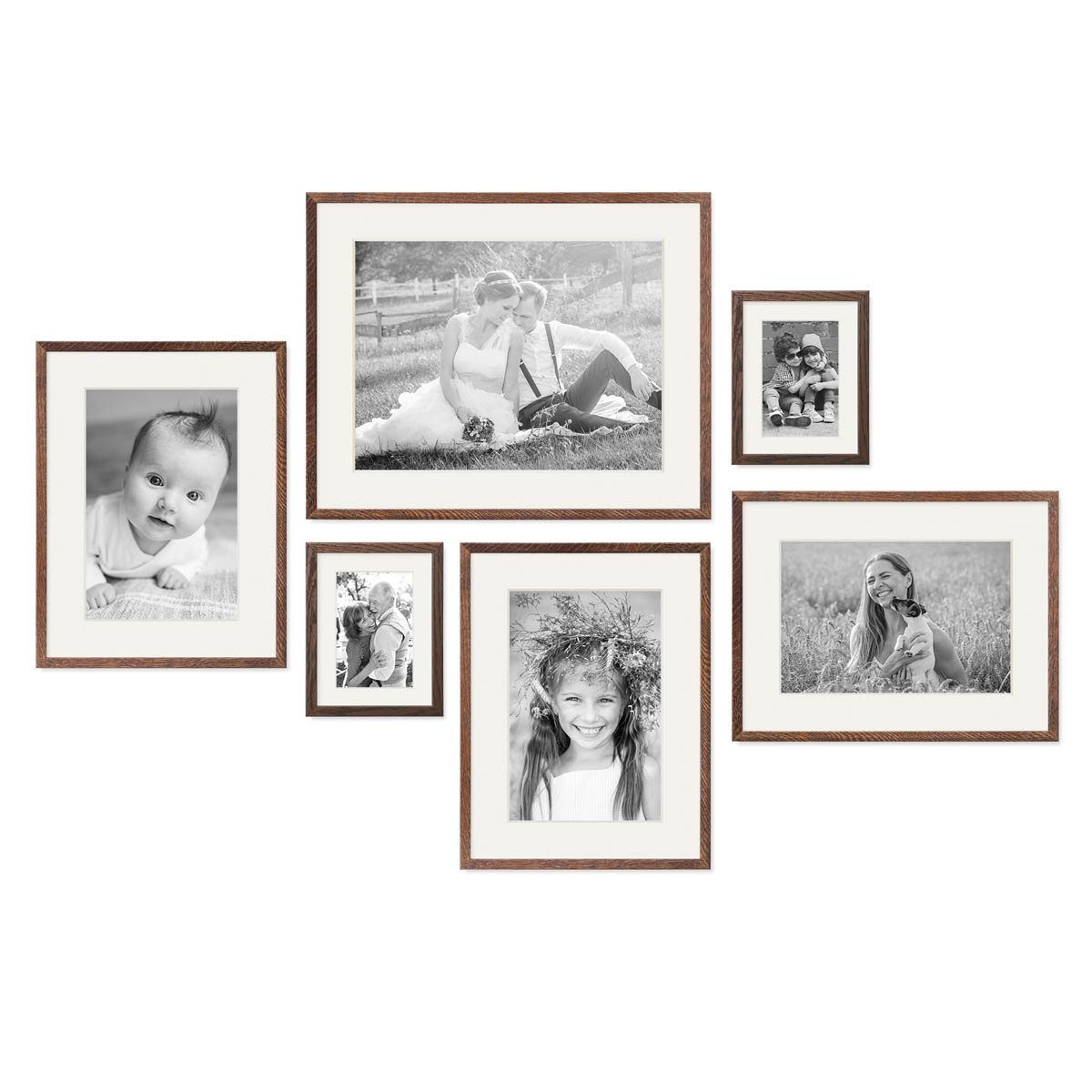 Echtholz und 15x20, 6er Eiche Bilderrahmen 40x50 30x40 PHOTOLINI cm dunkel Passepartout Set mit