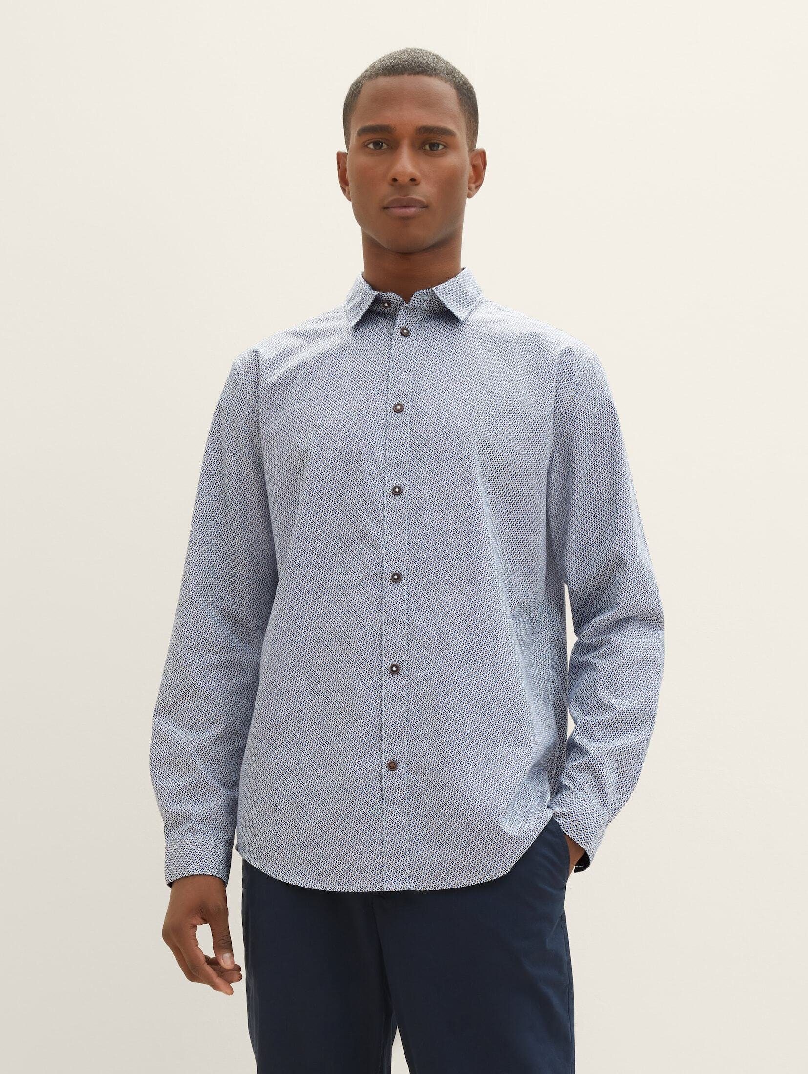 design TAILOR beige Hemd blue Langarmhemd Allover-Print TOM mit minimal