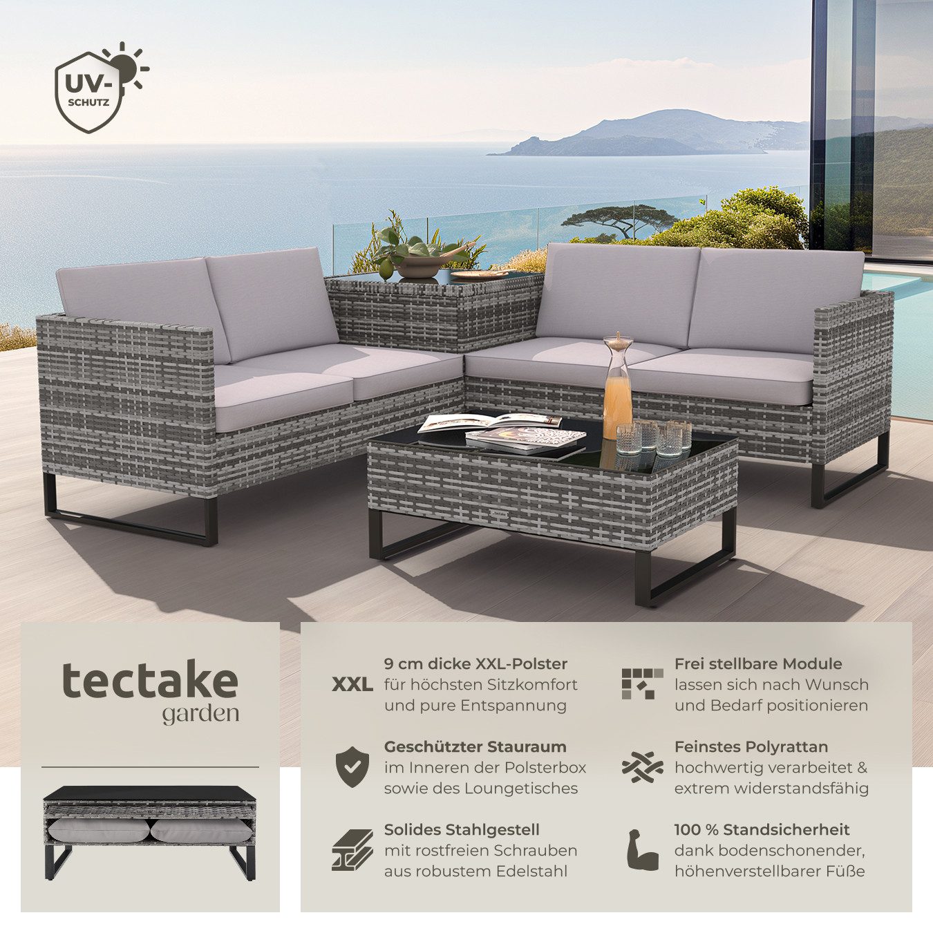 tectake Loungeset Rattan Lounge, (Set., 4-tlg), günstig online kaufen