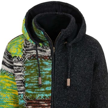 KUNST UND MAGIE Strickjacke Unisex Strickjacke Wolle Winterjacke Wolljacke Cardigan Kapuze Goa