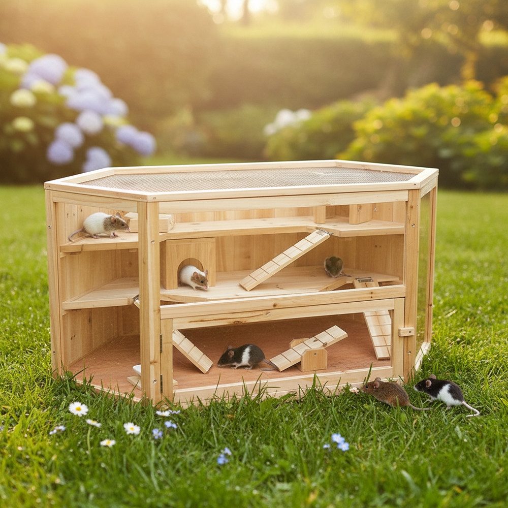 Mucola Tierhaus Kleintierkäfig Hamsterkäfig Nagerkäfig Holz Stall Nagerstall Käfig, Naturbelassen