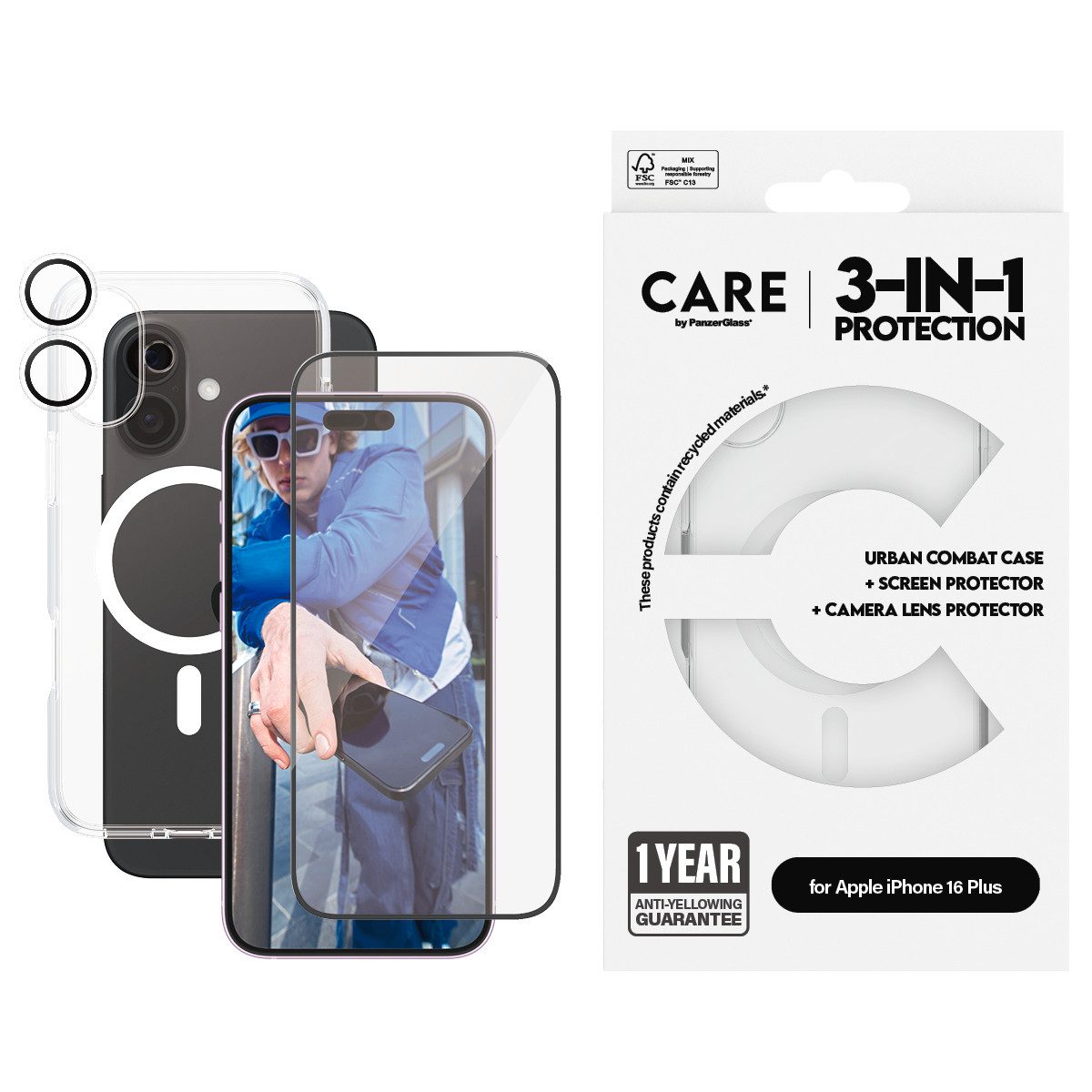 CARE by PanzerGlass Handyhülle Flagship 3-in-1 für Apple iPhone 16 Plus, Backcover, Schutzhülle, Handyschutzhülle, Case, Schutzcase, stoßfest