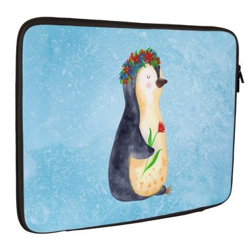 Mr. & Mrs. Panda Laptop-Hülle 20 x 28 cm Pinguin Blumen - Eisblau - Geschenk, Blumenkranz, Notebook, Stylish & Praktisch