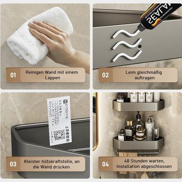 SOTOR Duschablage Badezimmer Dreieck Regal No-Punch Dusche hängende Organisator, Edelstahl-Eckregal mit Handtuchhalter, 4 Haken