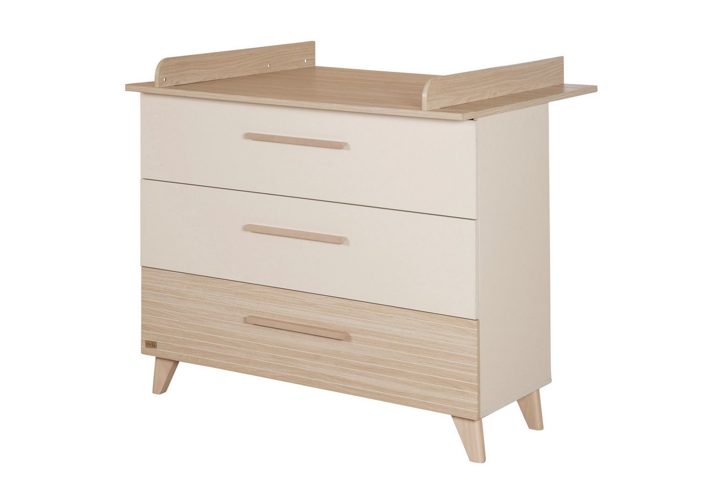 roba® Wickelkommode Sidney aus Holz inkl. abnehmbarem Wickelaufsatz - Beige, Wickeltisch mit 3 Schubladen inkl. Füßen und Griffen aus Massivholz