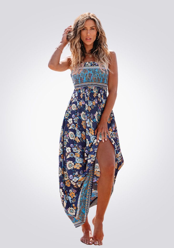 Cupshe Strandkleid Maxikleid mit Blumenprint & Smok-Bund