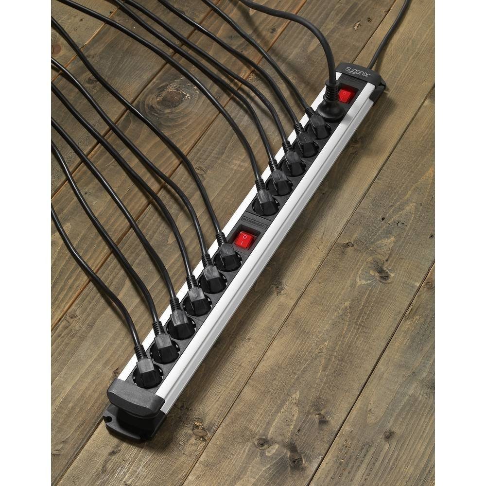 Sygonix 12-fach-Steckdosenleiste mit Aluprofil SY-4538268 Steckdosenleiste, mit 2 Schalter