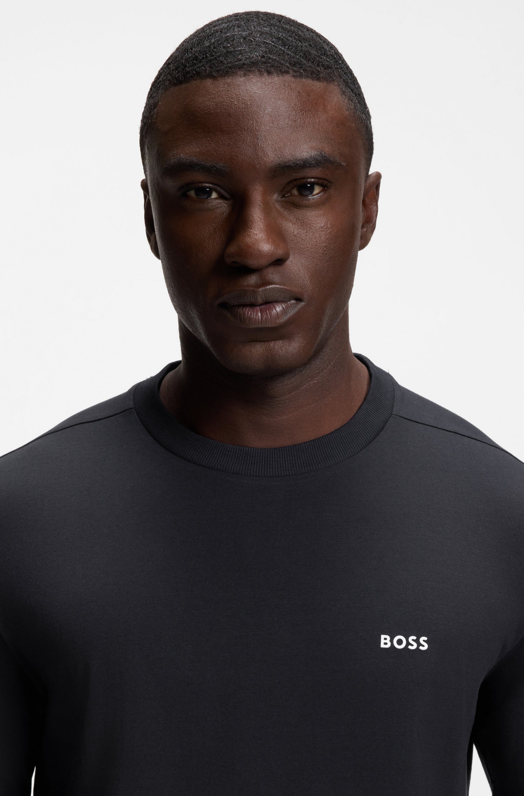 BOSS GREEN Langarmshirt Tee Long Regular Fit Stretch Jersey Cotton, Logo on Chest, Rundhals