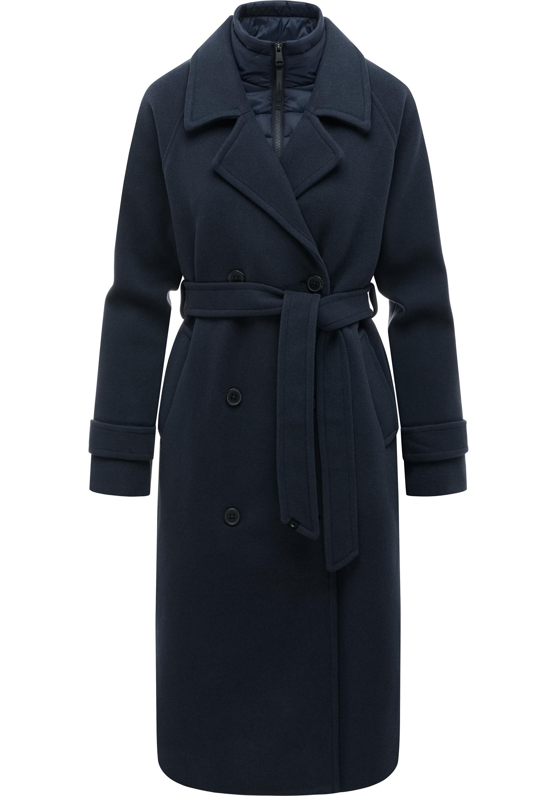 Ragwear Langmantel Trenchie Felt Y Weicher Trenchcoat mit herausnehmbarem Stepp-Inlay