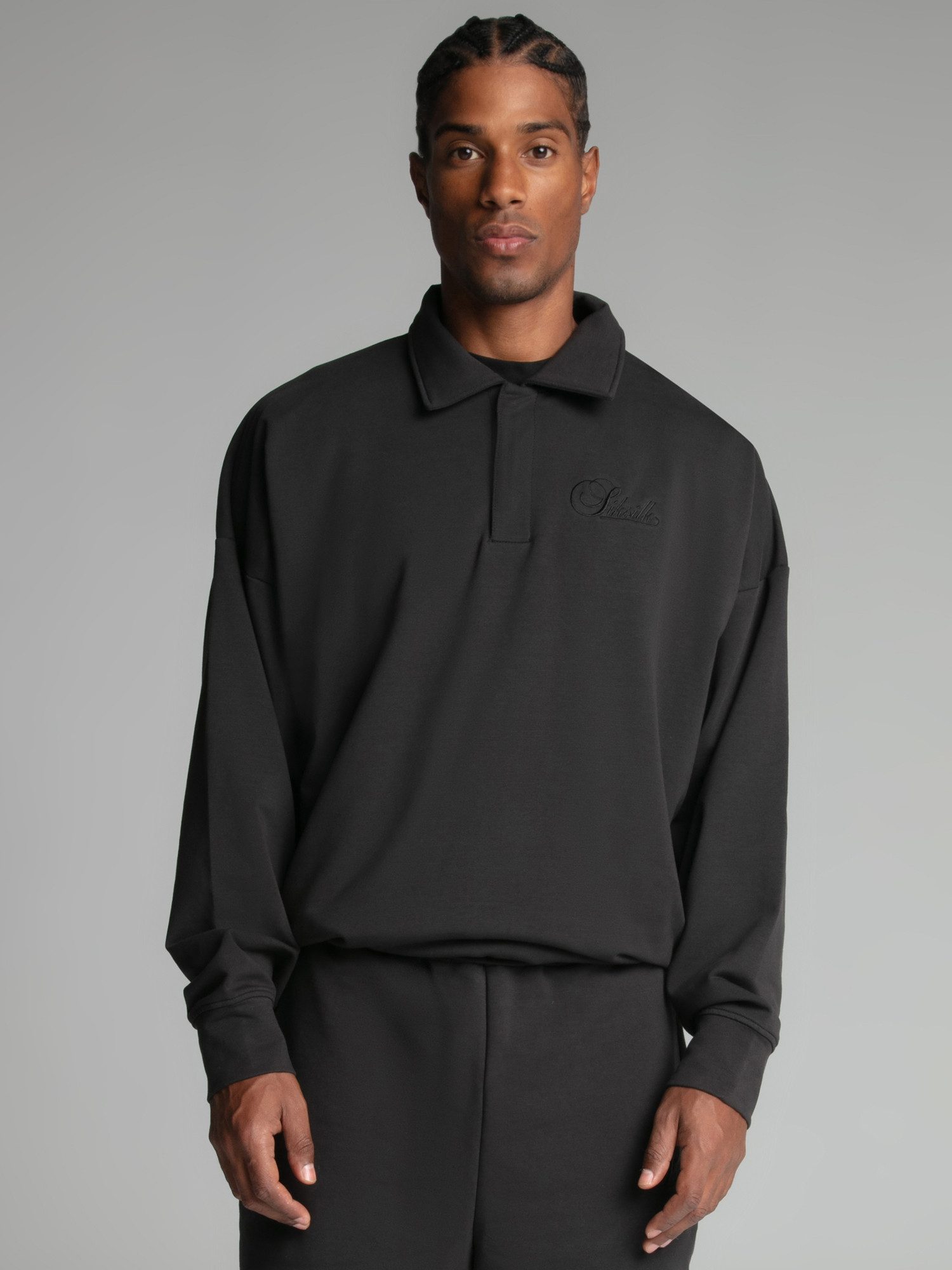 Siksilk Poloshirt SikSilk Herren Gewaschener Schwarzer Polo Pullover