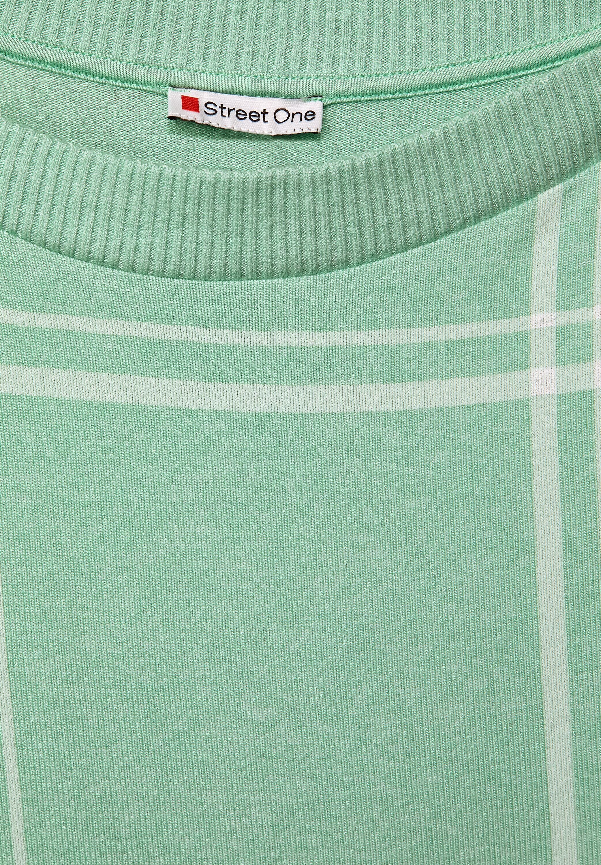 Clary Street Mint Karo soft Soft STREET melange clary im ONE mint Shirt Langarmshirt (1-tlg) in Gummizugsaum Print One