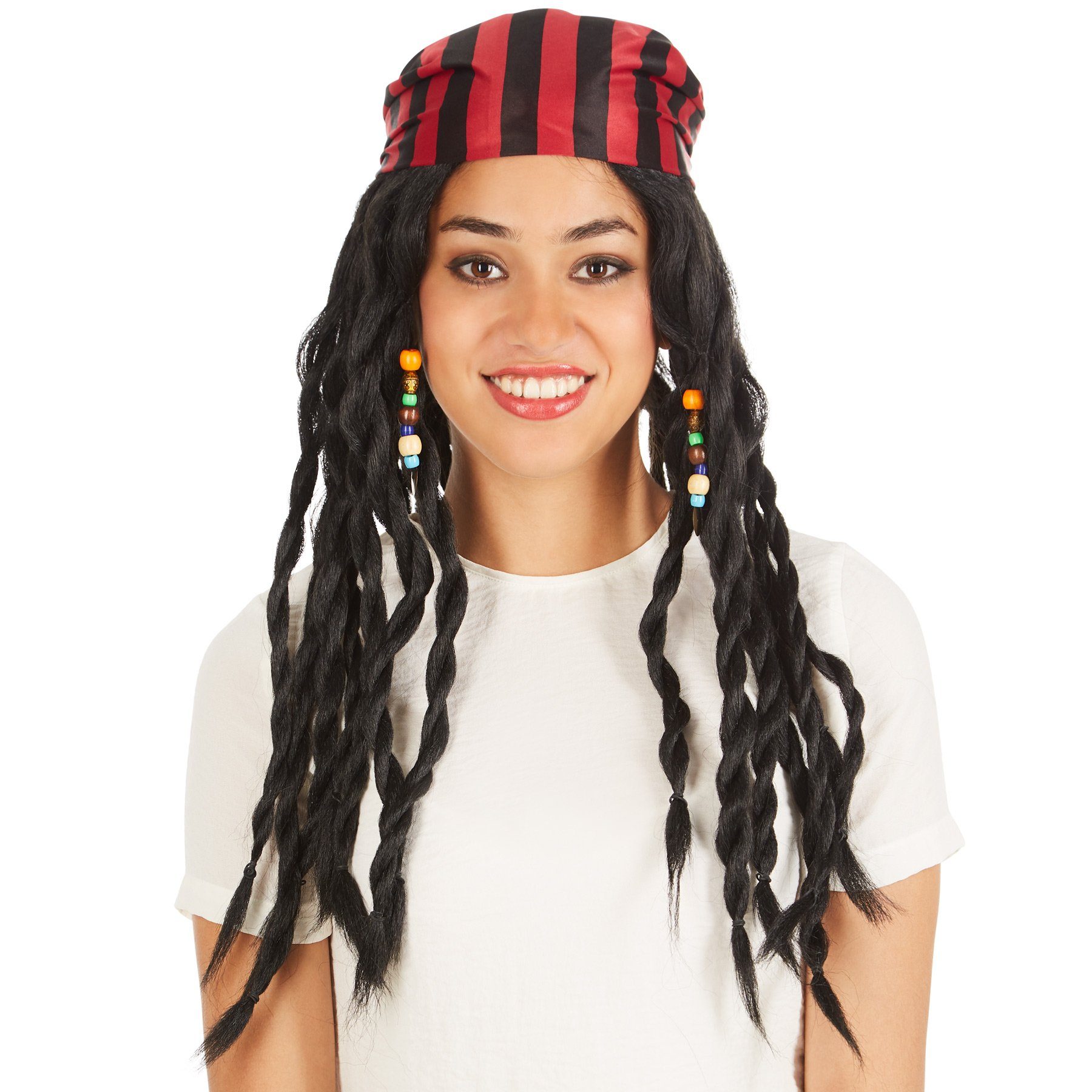 dressforfun Kostüm-Perücke Piratenfrisur, Passend zum Piratenkostüm, Schöne, wilde Rasta-Zöpfe, Wundervolle, schwarze Haarfarbe, Tolles Haarband, Langes Kunsthaar