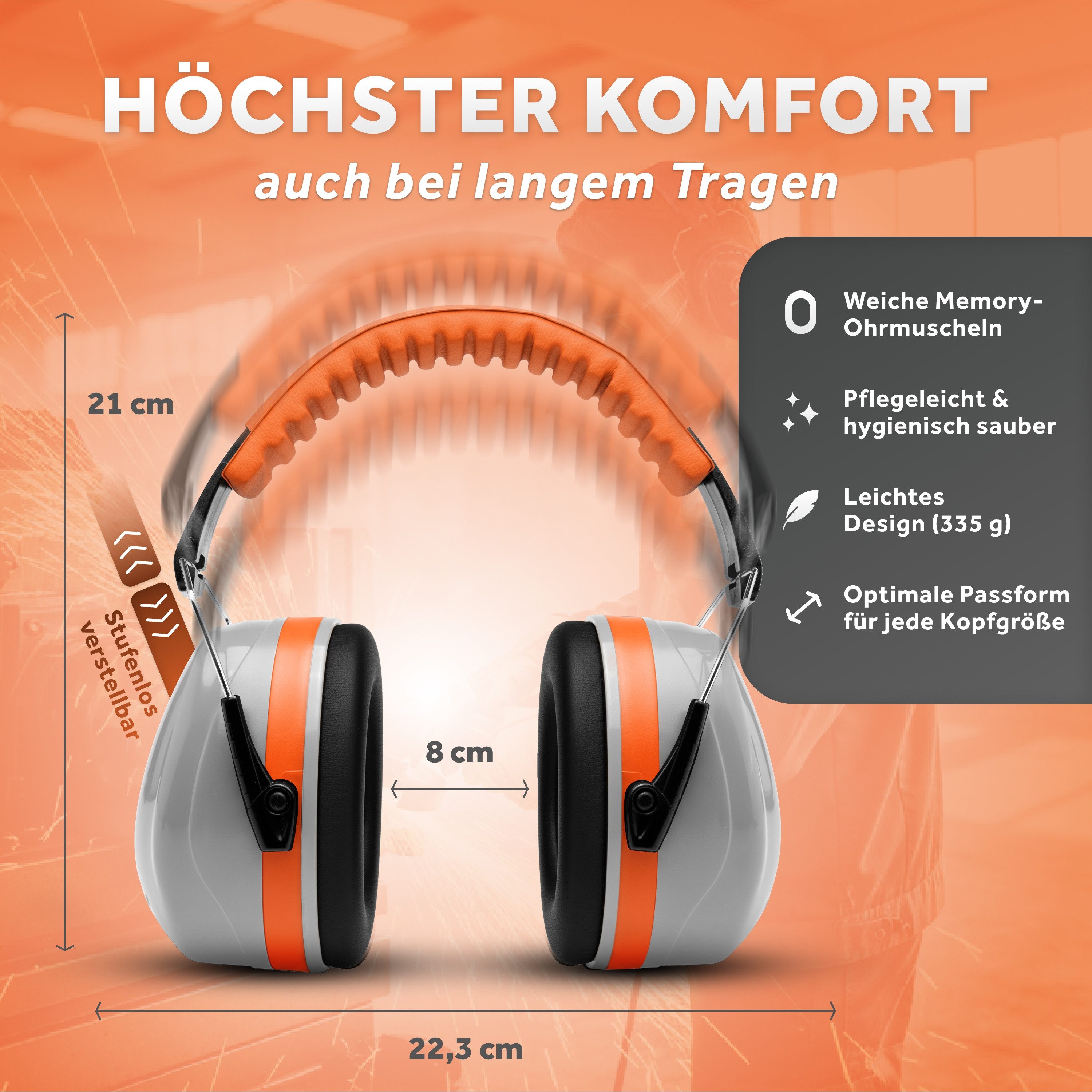 Schallwerk Kapselgehörschutz Arbeitsgehörschutz Work+ größenverstellbar bequemer Sitz, Baustelle, Gartenarbeit, Heimwerken