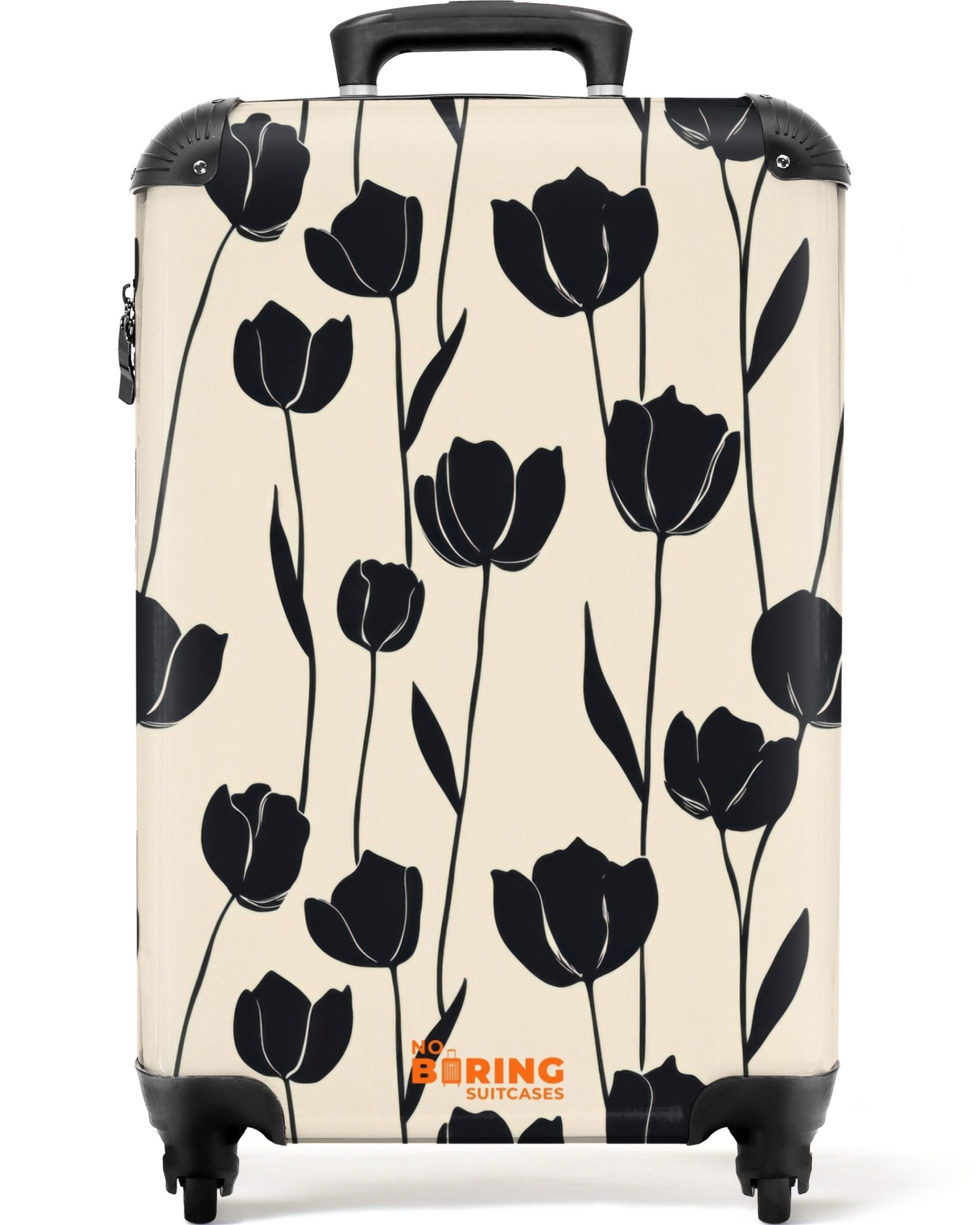 Hartschalen-Trolley Tulpen - Muster - Schwarz 55x35x20cm