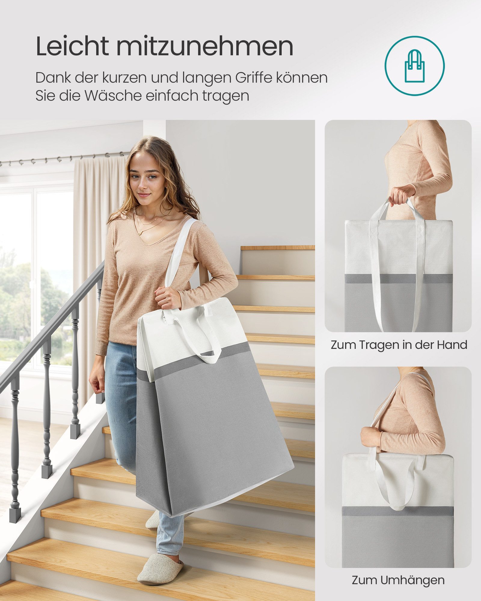 SONGMICS Wäschekorb, 2er Set, 110 L Wäschesammler faltbar, leicht zu tragen und zu reinigen