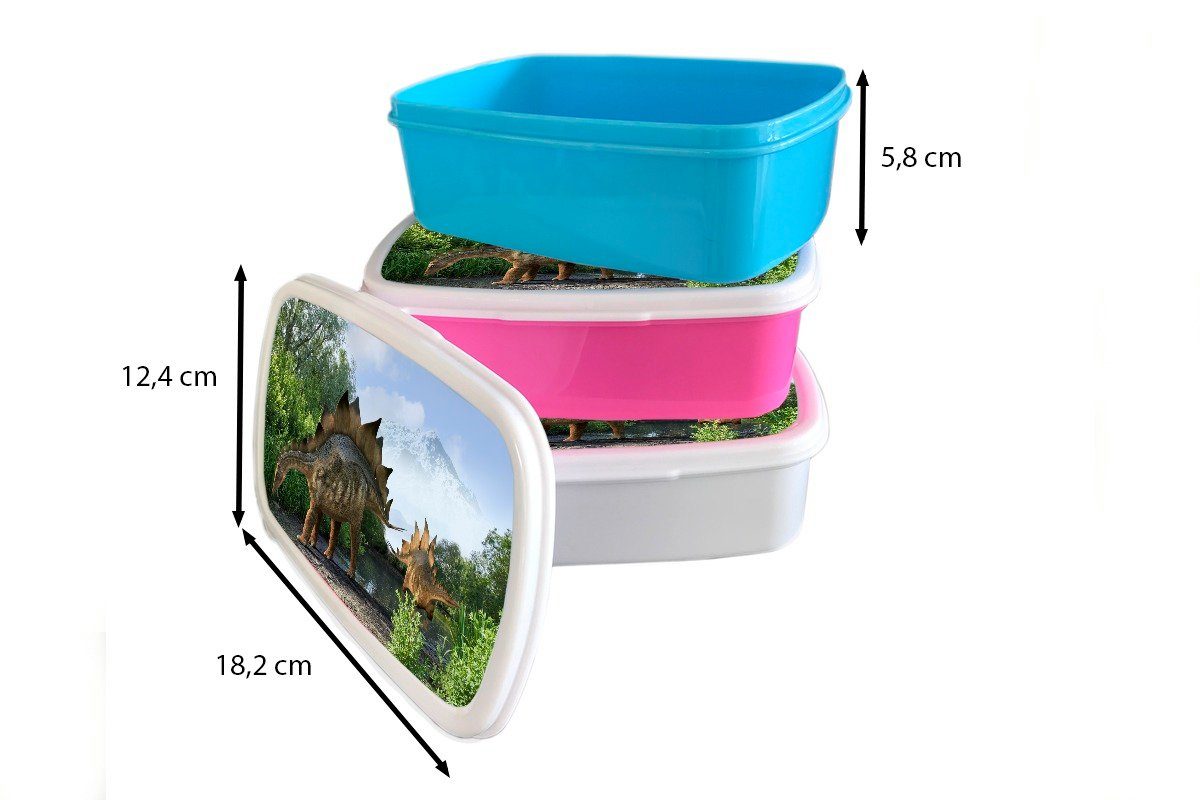 MuchoWow Lunchbox Dinosaurier - Berg Jungen - - Kunststoff, - - Kunststoff - Kinder Erwachsene, Mädchen, Wald (2-tlg), Brotdose Snackbox, rosa Kinder, Kleiner, für Illustration Brotbox