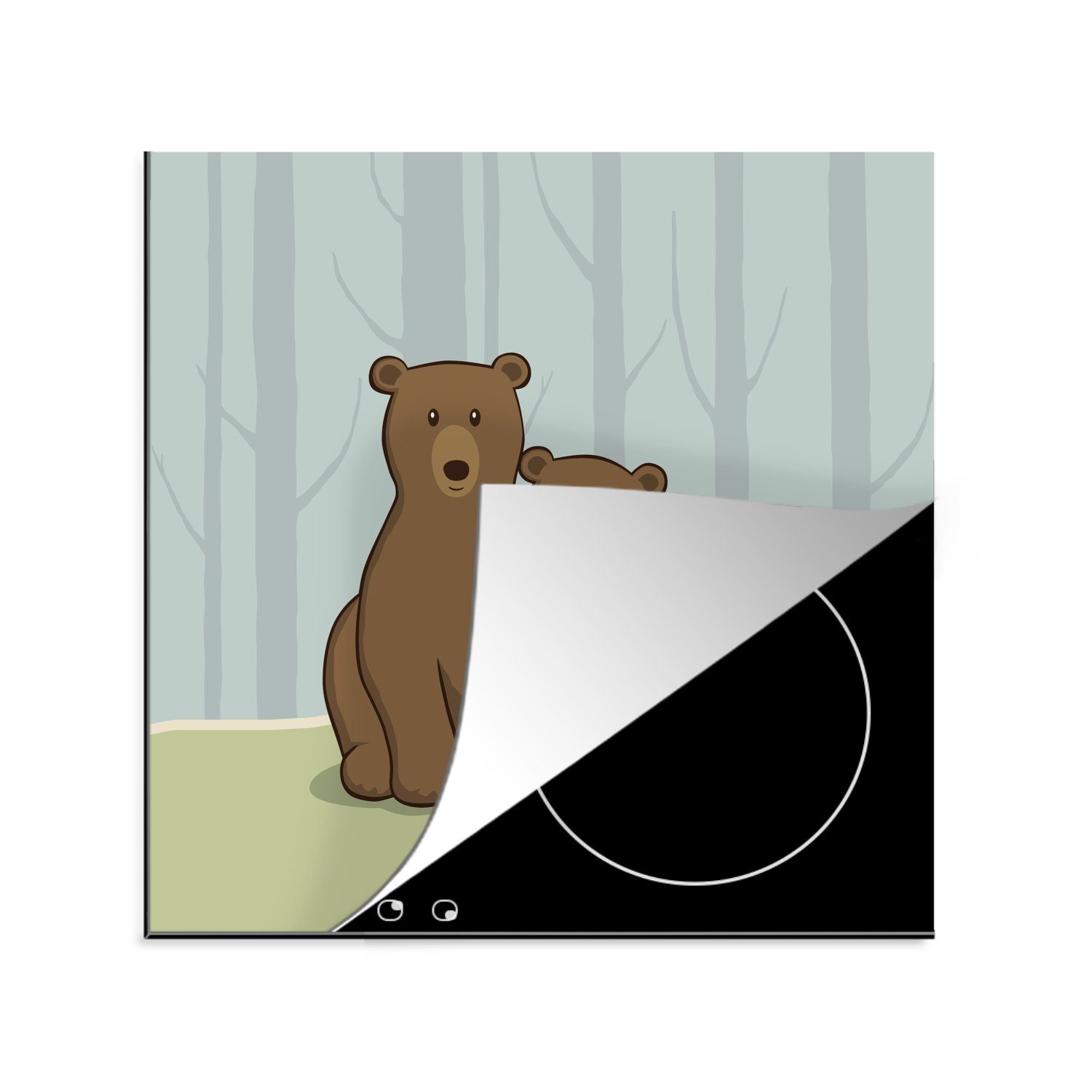 MuchoWow Herdblende-/Abdeckplatte Illustration einer Bärenfamilie für Kinder, Vinyl, (1 tlg), 78x78 cm, Ceranfeldabdeckung, Arbeitsplatte für küche