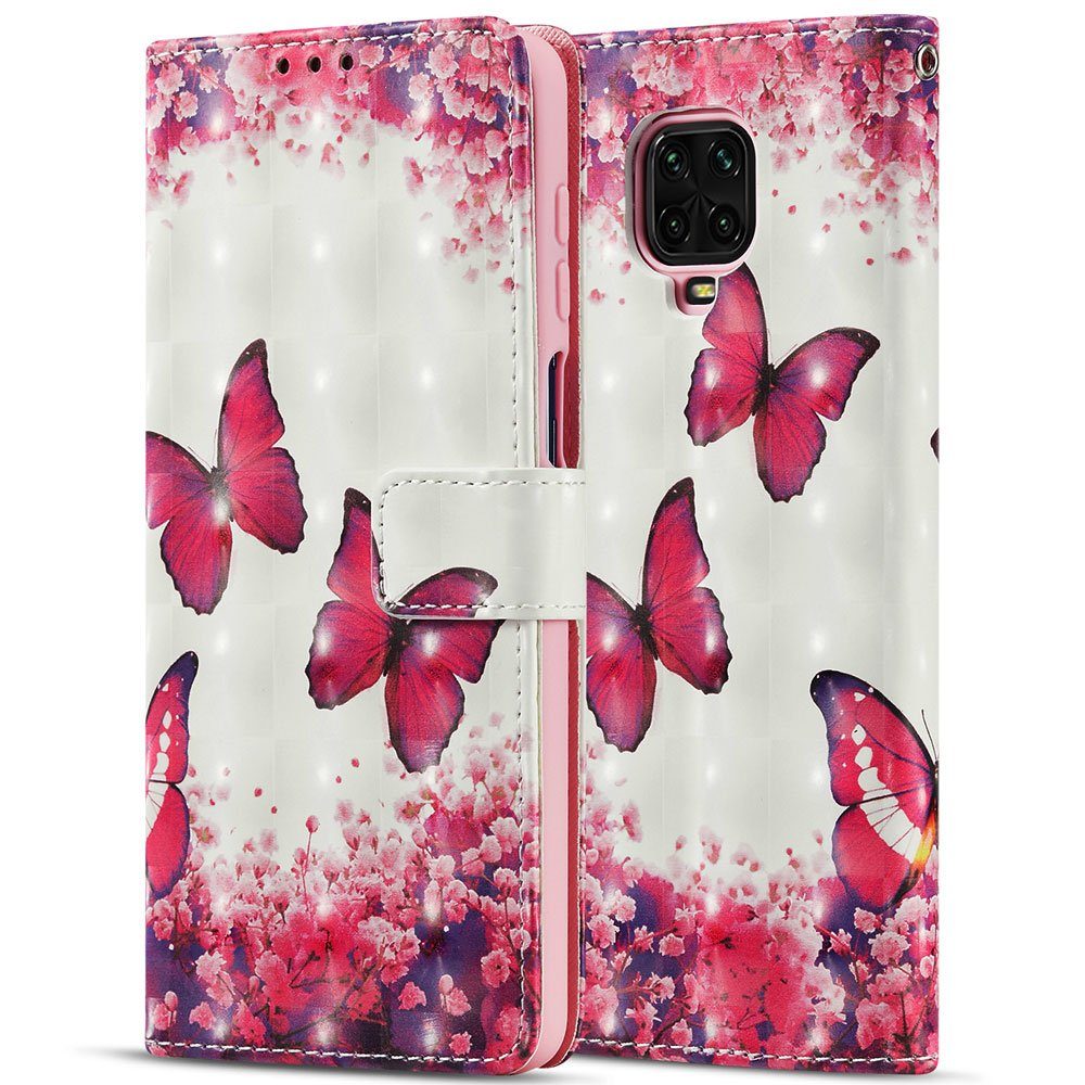 FITSU Handyhülle Handytasche für Xiaomi Redmi Note 9 Pro Hülle Schmetterling Motiv 6,67 Zoll, Case für Xiaomi Redmi Note 9 Pro Hülle, Handytasche mit Kartenfach