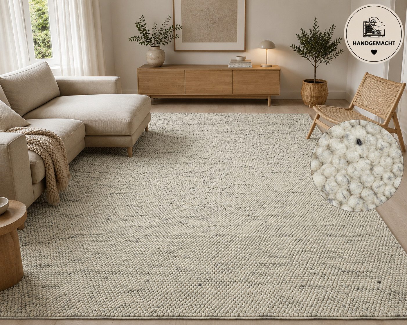 OTTO home Wollteppich Wolly, Wolle, in Standard und Premium Qualität, rechteckig, Höhe: 14 mm, handgewebt, Handweb Teppiche, Skandi, Wohnzimmer, Schlafzimmer