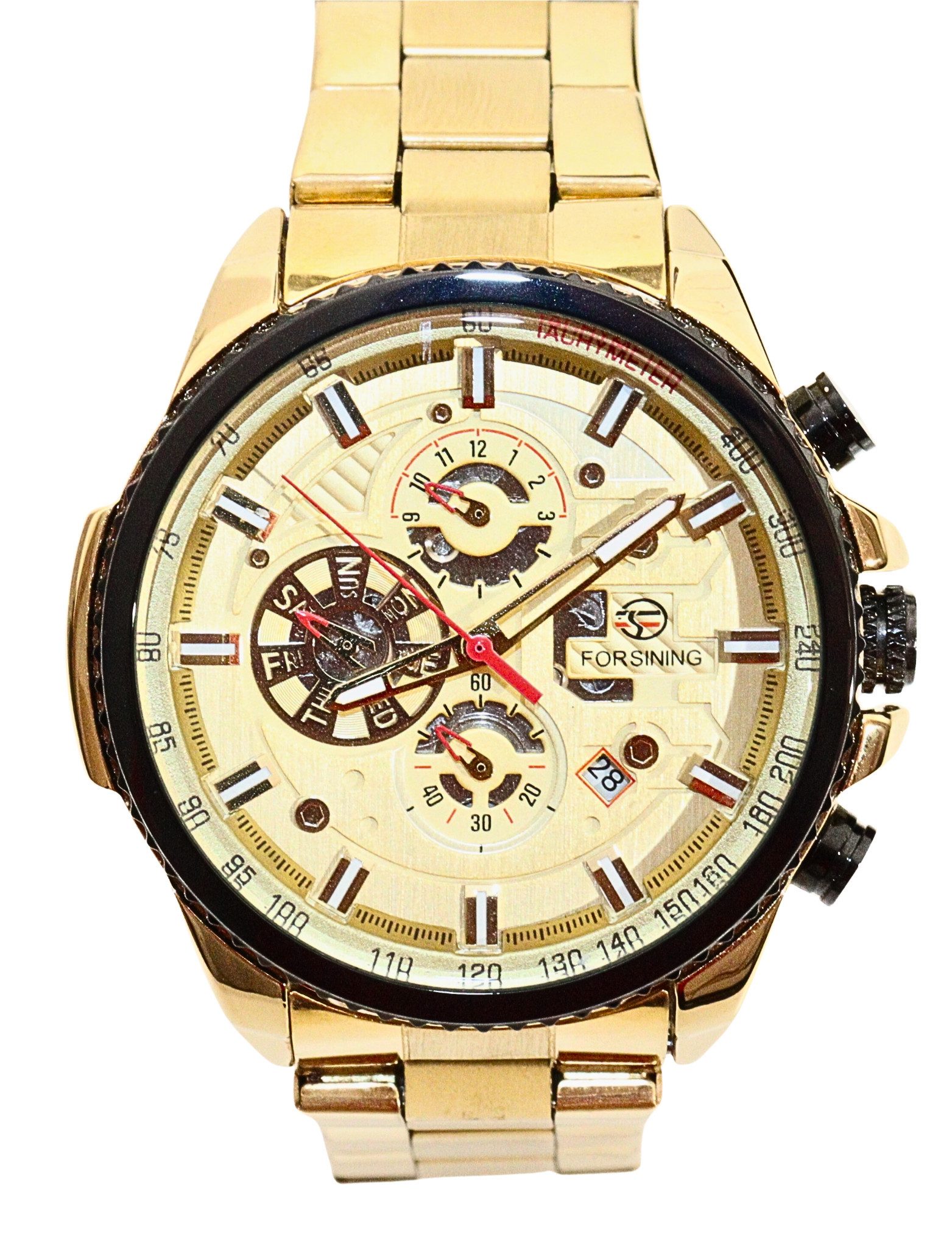 Rötting Design Automatikuhr Herrenuhr Automatikuhr Marke Forsining goldfarbenes Ziffernblatt, Datum Wochentag Monats Anzeige