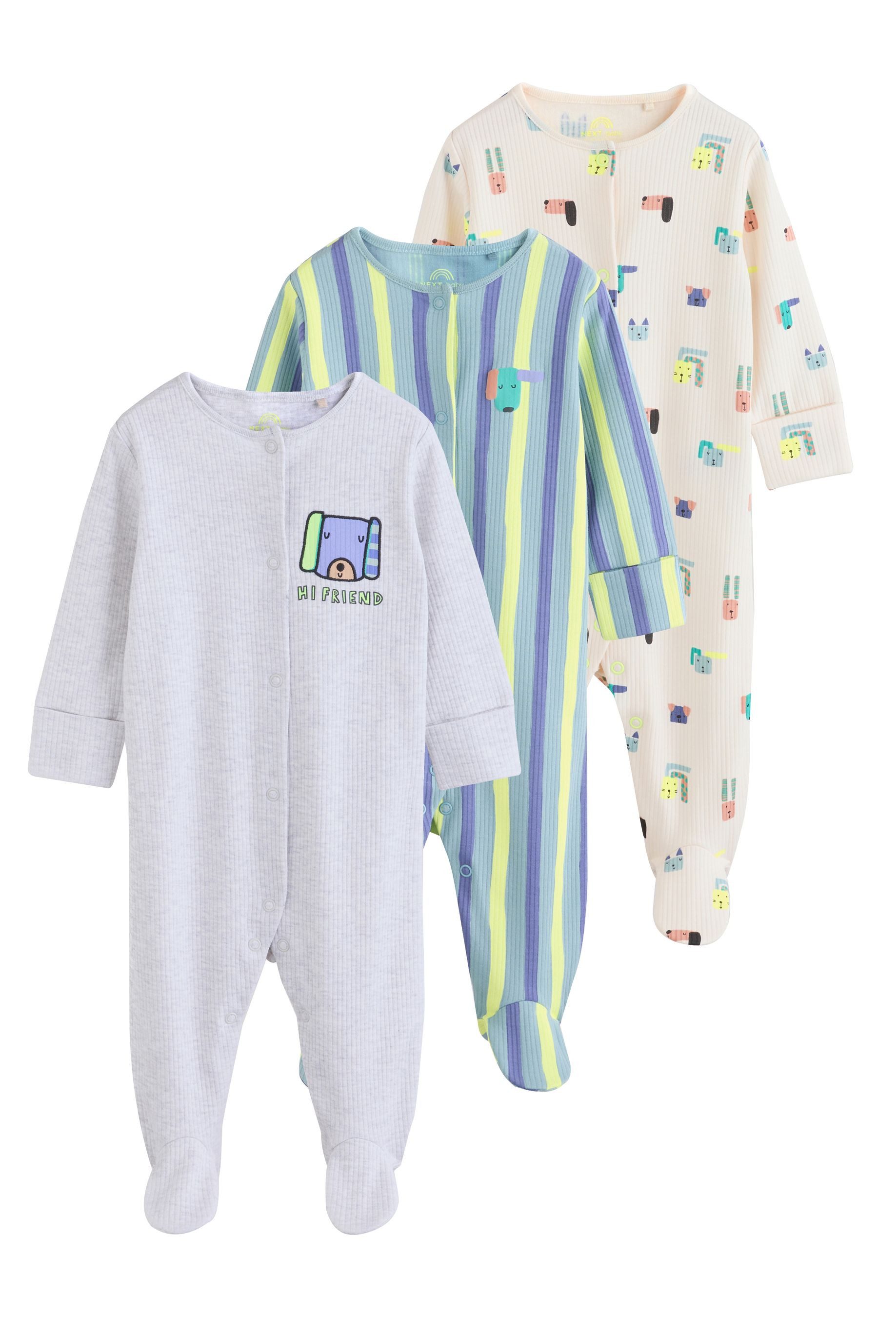Schlafoverall Babyschlafanzüge mit Zweiwege-RV, 3er-Pack