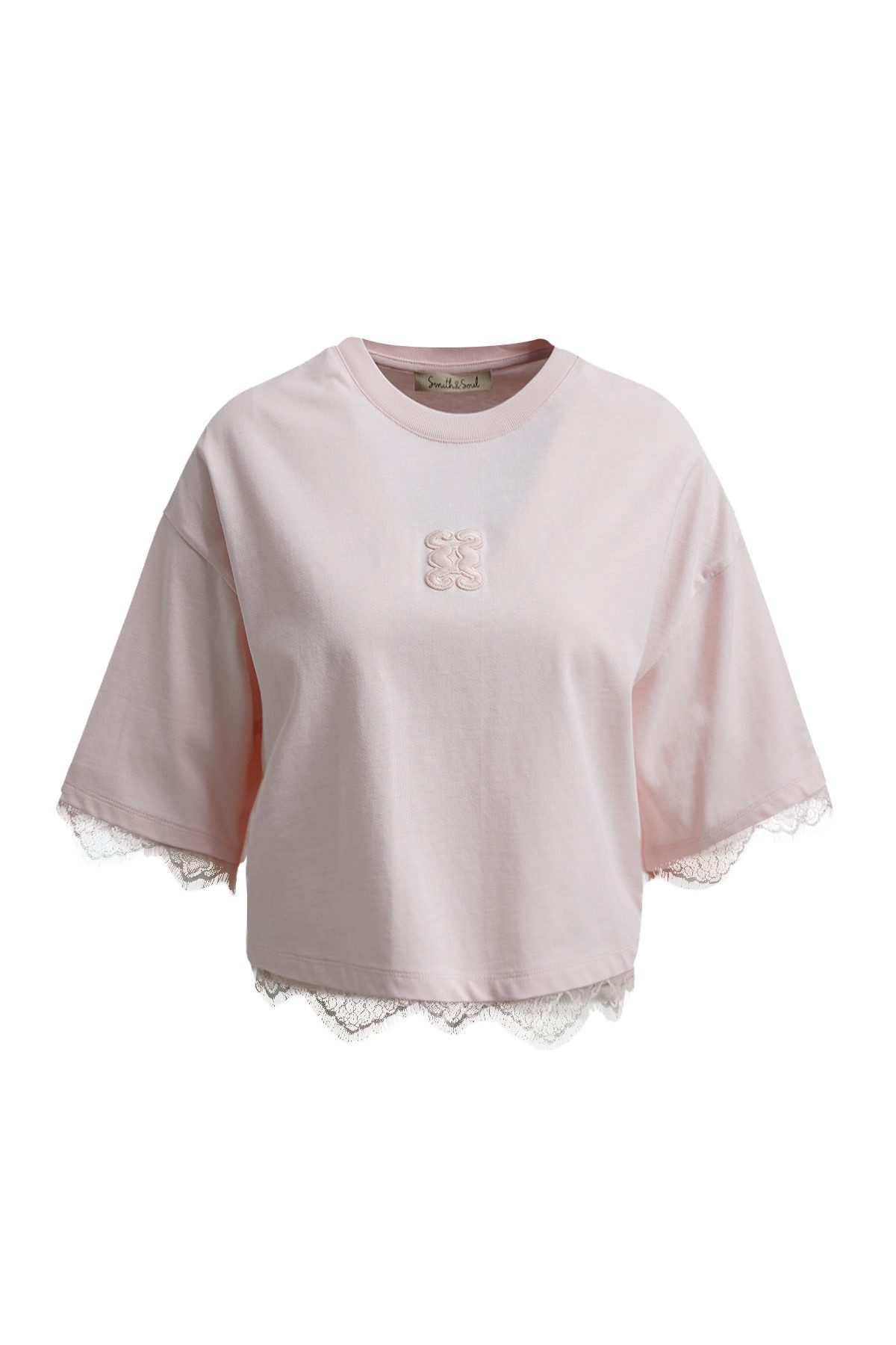 Smith & Soul Kurzarmshirt BOXY CROPPED T-SHIRT LACE HEM
