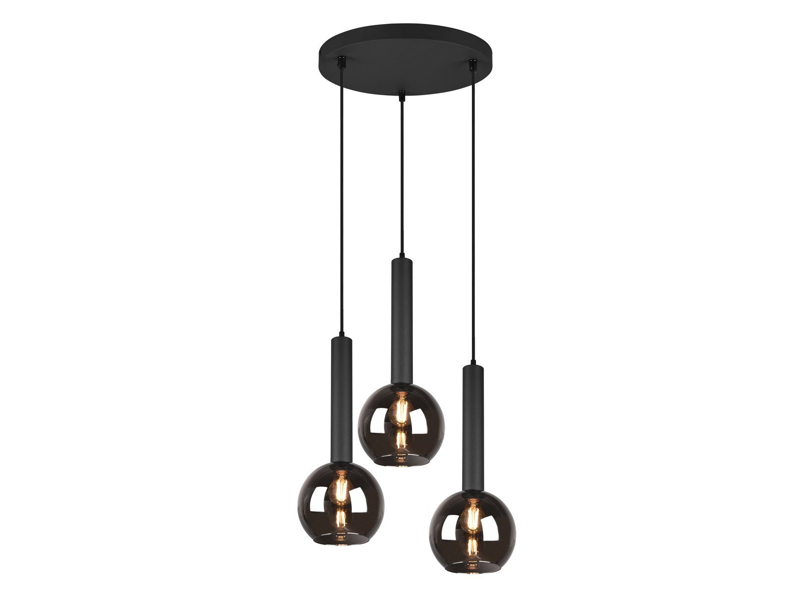 TRIO Leuchten LED Pendelleuchte, LED wechselbar, Warmweiß, Industrial Лампыschirm-e mehrere Rauch-Glas-Kugeln dreiflammig, Ø45cm