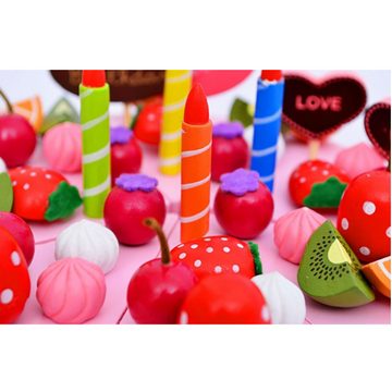 CoolBlauza Spiellebensmittel Kinder Spielzeug Erdbeere Kuchen, (34-tlg), zum Schneiden; aus Holz
