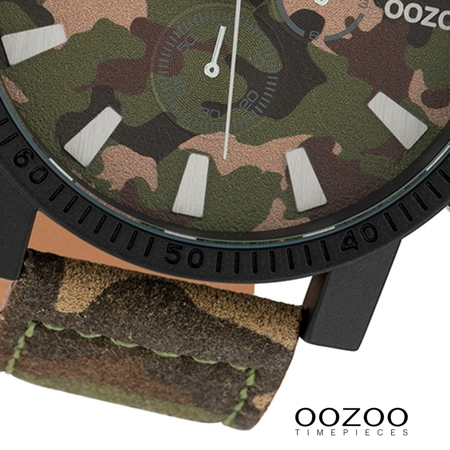 Herrenuhr Herren-Uhr mehrfarbig, Lederarmband, rund, extra (ca. groß OOZOO Fashion-Style 50mm) Oozoo Quarzuhr