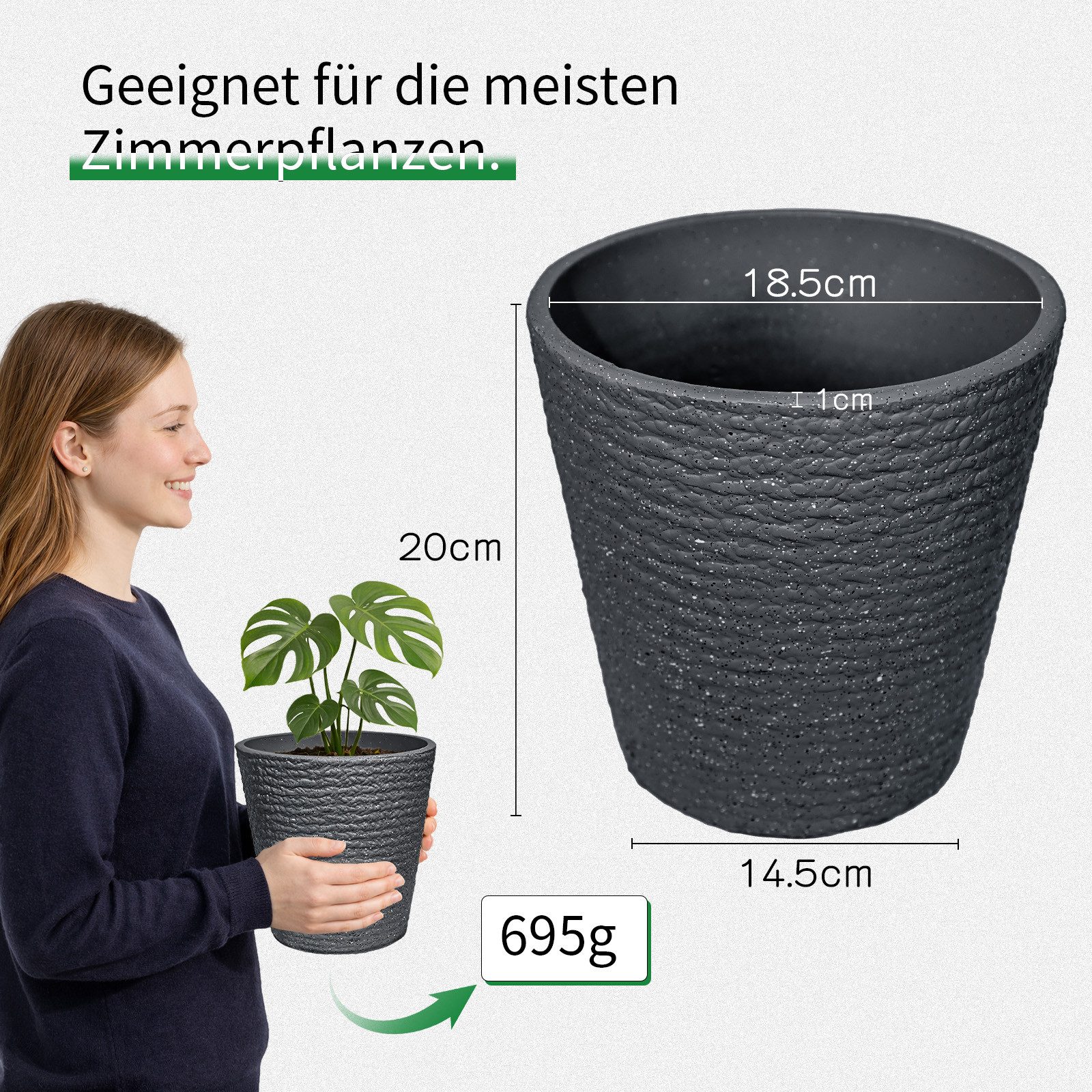 M&W DAS DESIGN Pflanzkübel Blumentopf Übertopf Pflanzentopf Pflanztopf dick 19Øx20H (1 St)