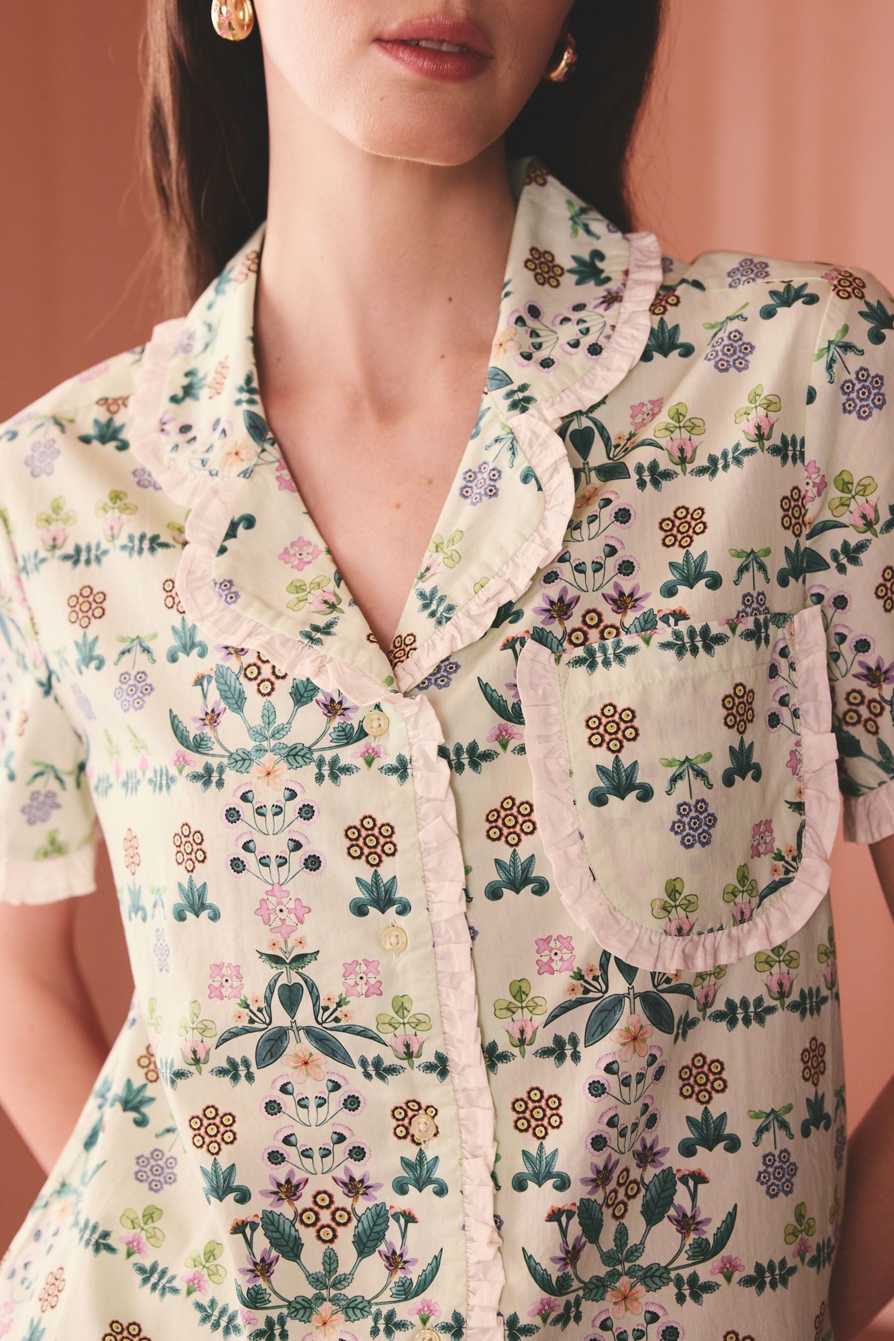 Cath Kidston Pyjama Cath Kidston geknöpfte Shorts mit Rüschen, Set (2 tlg)