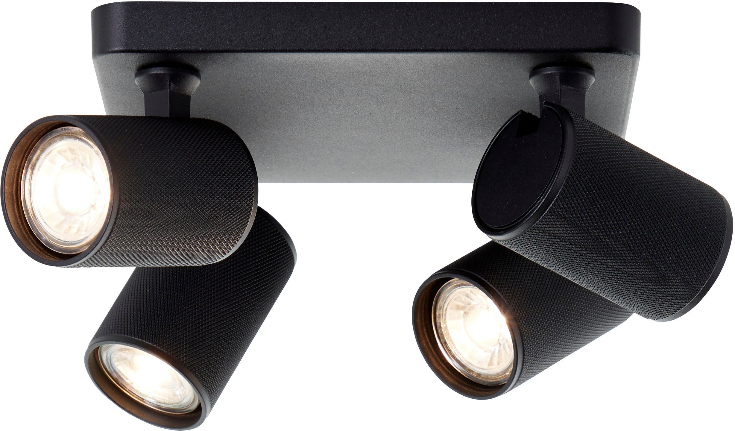 Brilliant Deckenstrahler Marty, LED wechselbar, Warmweiß, Spotplatte schwenkbar, 22 x 22 cm, GU10, 345lm, schwarz