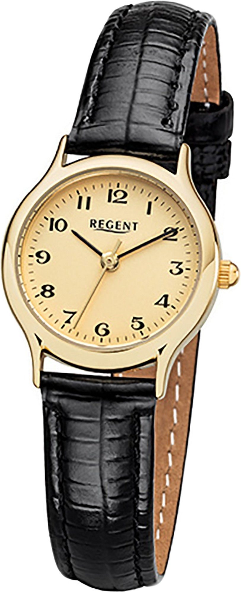 (ca. Leder Damen Regent rundes Gehäuse, F-970 Elegant-S klein Regent Uhr Quarzuhr Quarzuhr, 24mm), Damenuhr Lederarmband, mit
