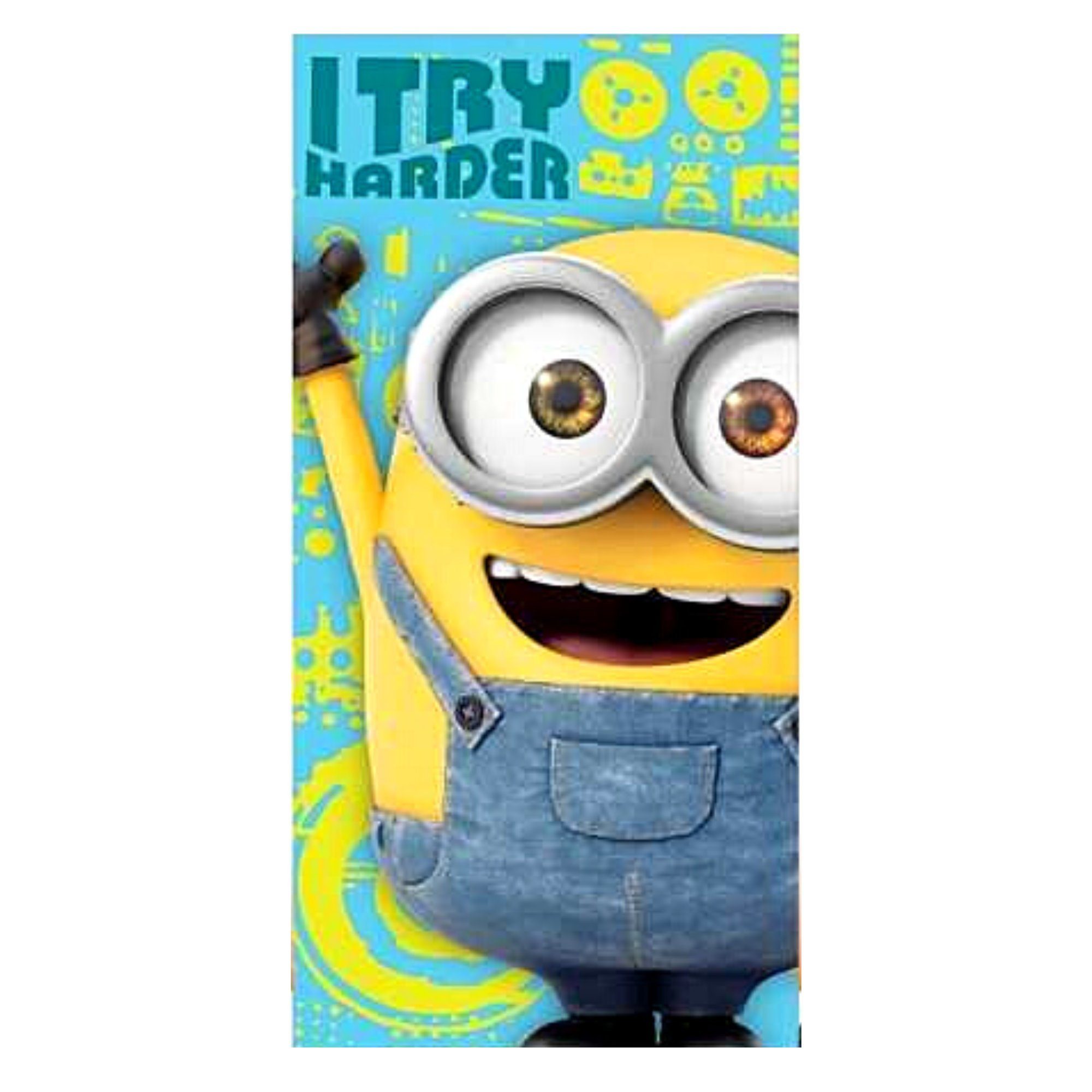 Minions Badetuch I TRY HARDER, Mikrofaser, Strandtuch 70 x 140 cm schnelltrockend