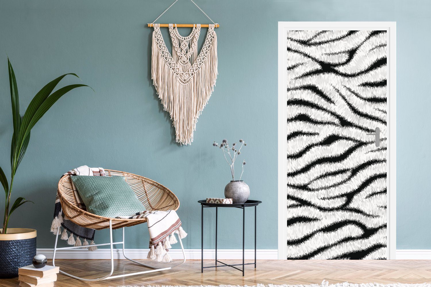 cm Zebra bedruckt, Türaufkleber, Fototapete Weiß, St), - für MuchoWow Türtapete 75x205 - Tür, (1 Matt, Tiermuster