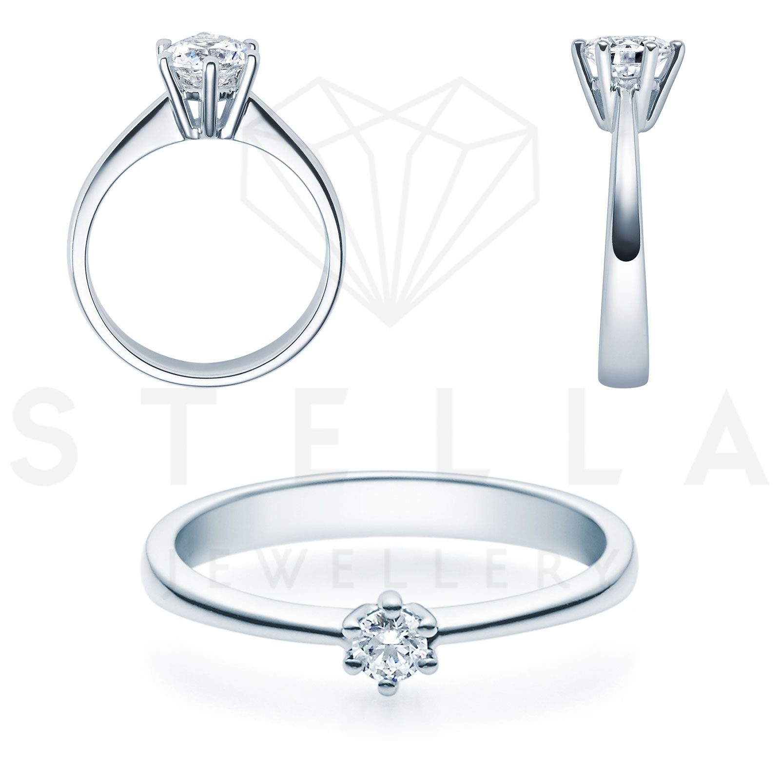 585er 54 Verlobungsring Verlobungsring Diamant 0,10ct. Stella-Jewellery mit Gr. Poliert Weißgold Etui), Brillant - (inkl.