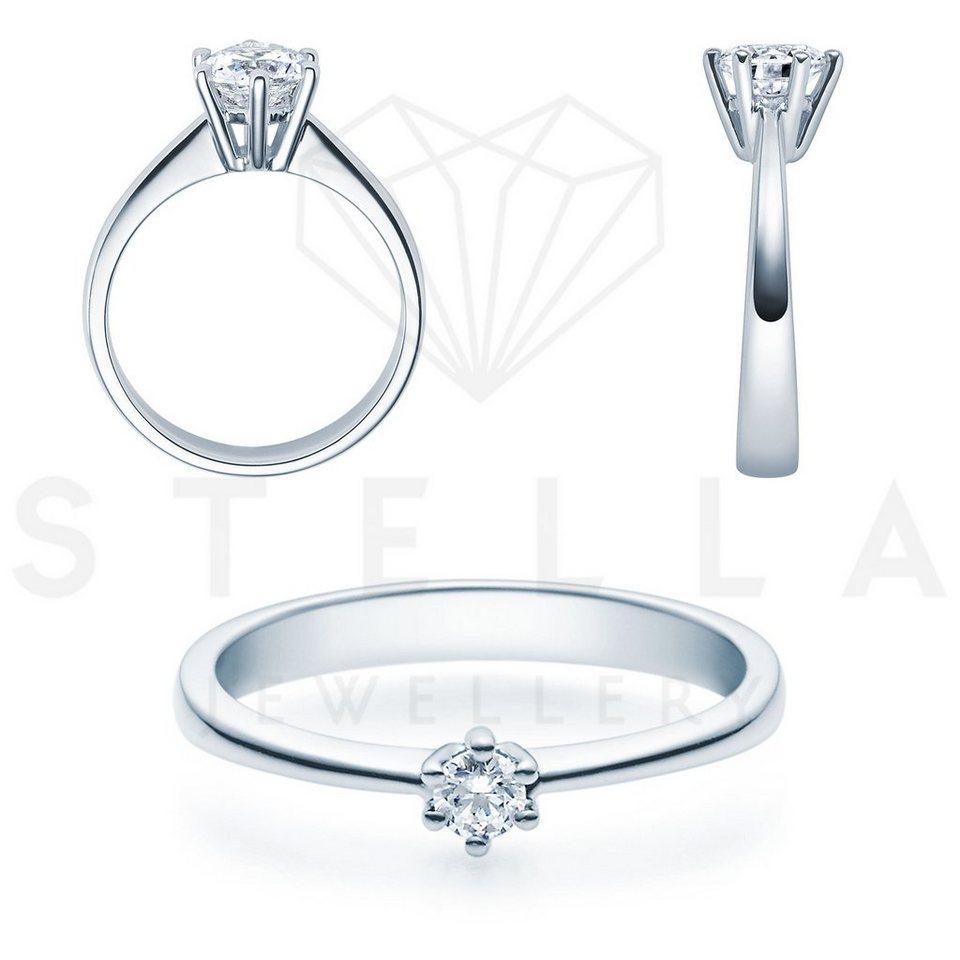 Brillant 54 - Verlobungsring Poliert mit Diamant Stella-Jewellery Gr. 585er (inkl. Etui), Weißgold 0,10ct. Verlobungsring