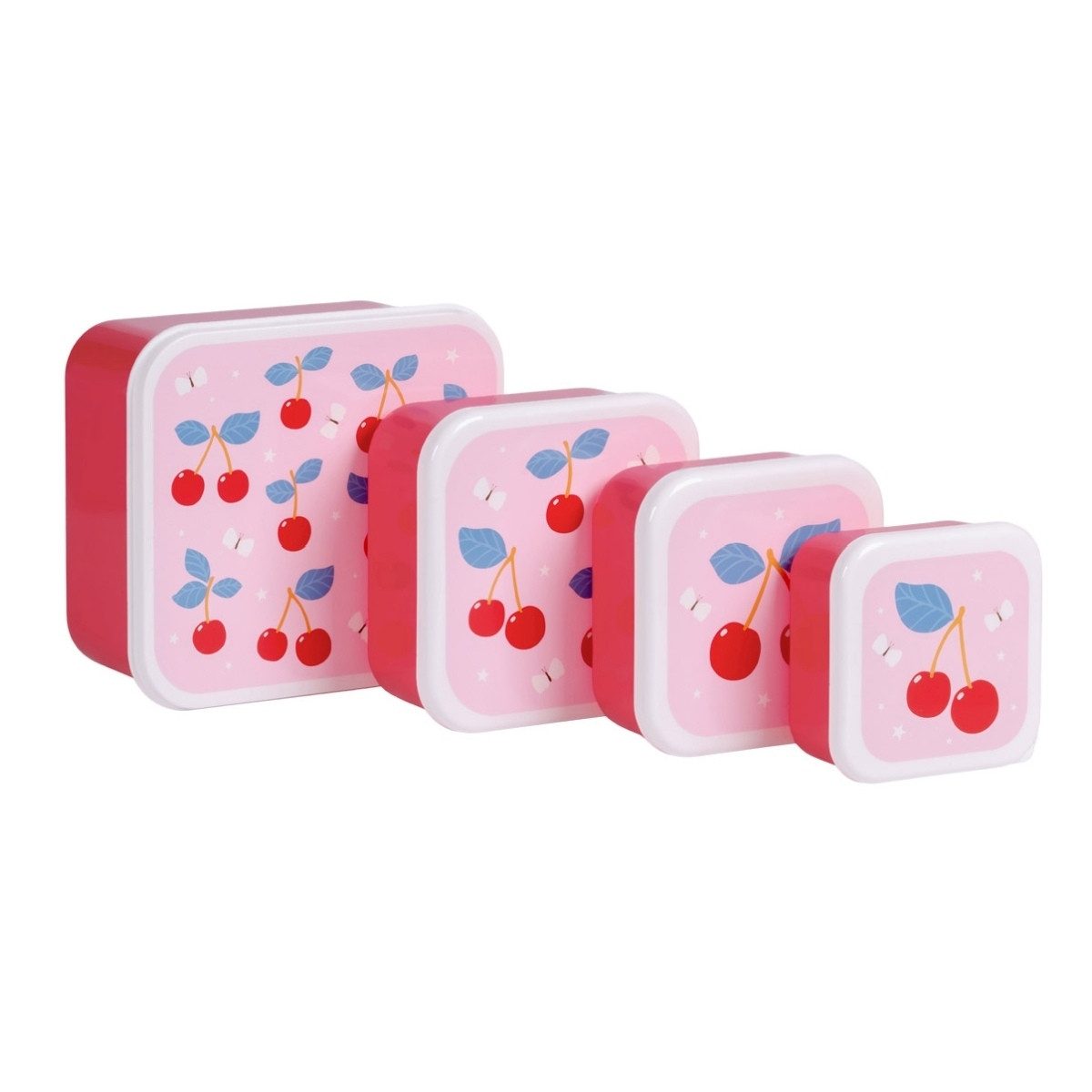 A Little Lovely Company Lunchbox Brotdosen Set 4-teilig Kirschen stapelbare Snackboxen für Kinder