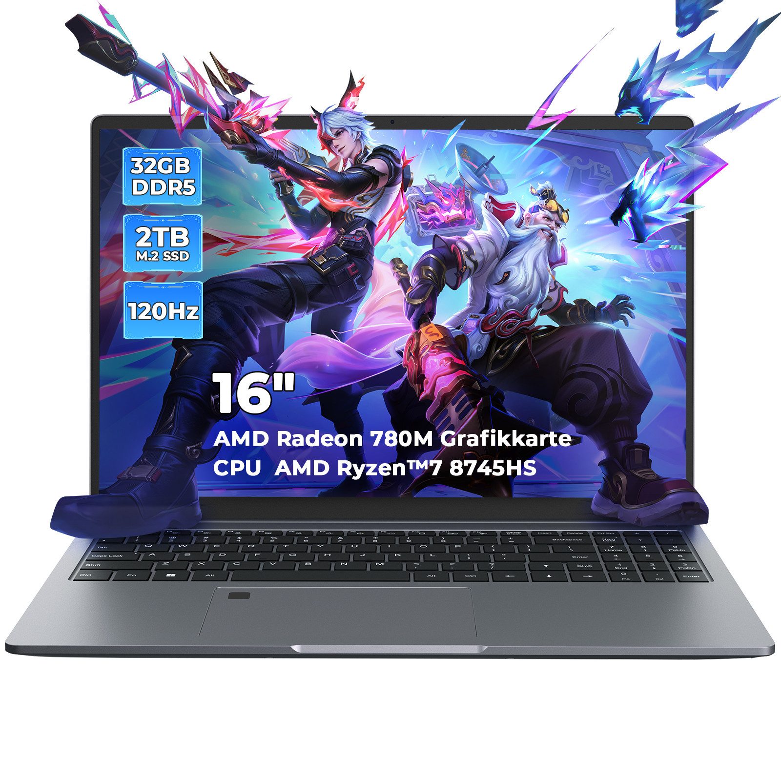 Rolipo 16" Gaming Laptop,AMD Ryzen 7 8745HS(bis zu 4.9GHz)32GB RAM + 2TB SSD Gaming-Notebook (AMD AMD Ryzen 7 8745HS AMD Ryzen™ 7 8745HS, Radeon 780M Graphics, 2024 GB SSD, Radeon 780M Grafik,100W Fingerabdruck-USB-C 4.0, Win11)