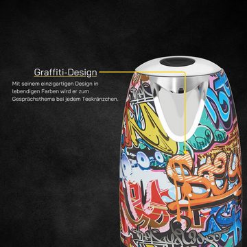 Gutfels Wasserkocher WATER 3010 G, 2200 W, Graffiti-Style, 1,7 Liter, 2200 Watt, 360 Grad Sockel