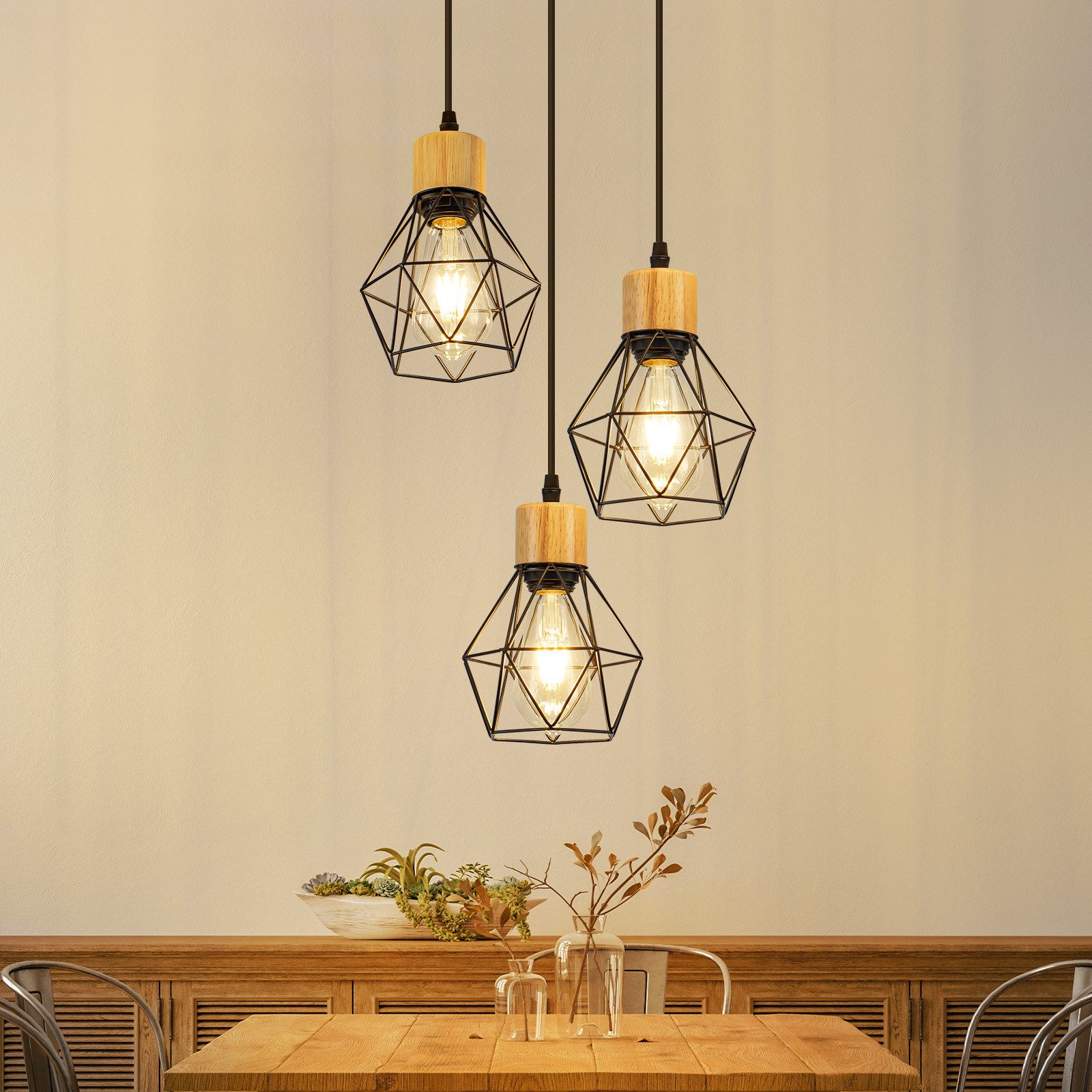 ZMH Pendelleuchte Hängeleuchte Esstisch - Esstischleuchte, sandfarben, Metall, E27, Esszimmerlampe Schwarz Küchenlampe (ohne Leuchtmittel)