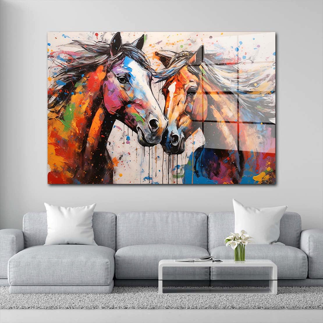 Artedinoi Acrylglasbild 2 Pferde Pop Art Colour Style Acrylglas Wandbild Bild Wanddeko Wohnzim