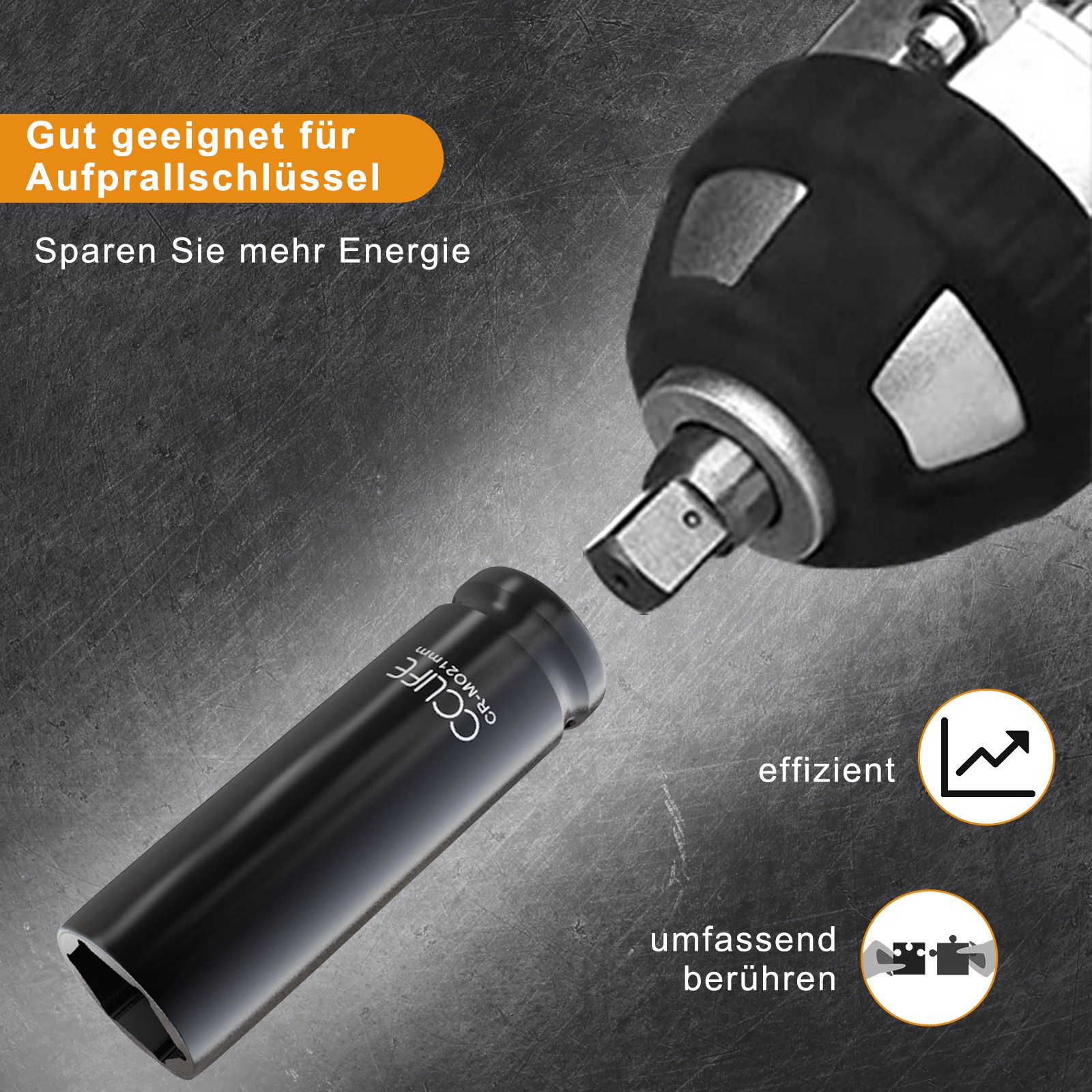 CCLIFE Steckschlüssel 16tlg 1/2" Schlagschrauber Nüsse Set, 10-32mm Cr-Mo Sechskant Nuss (set, 16 St)