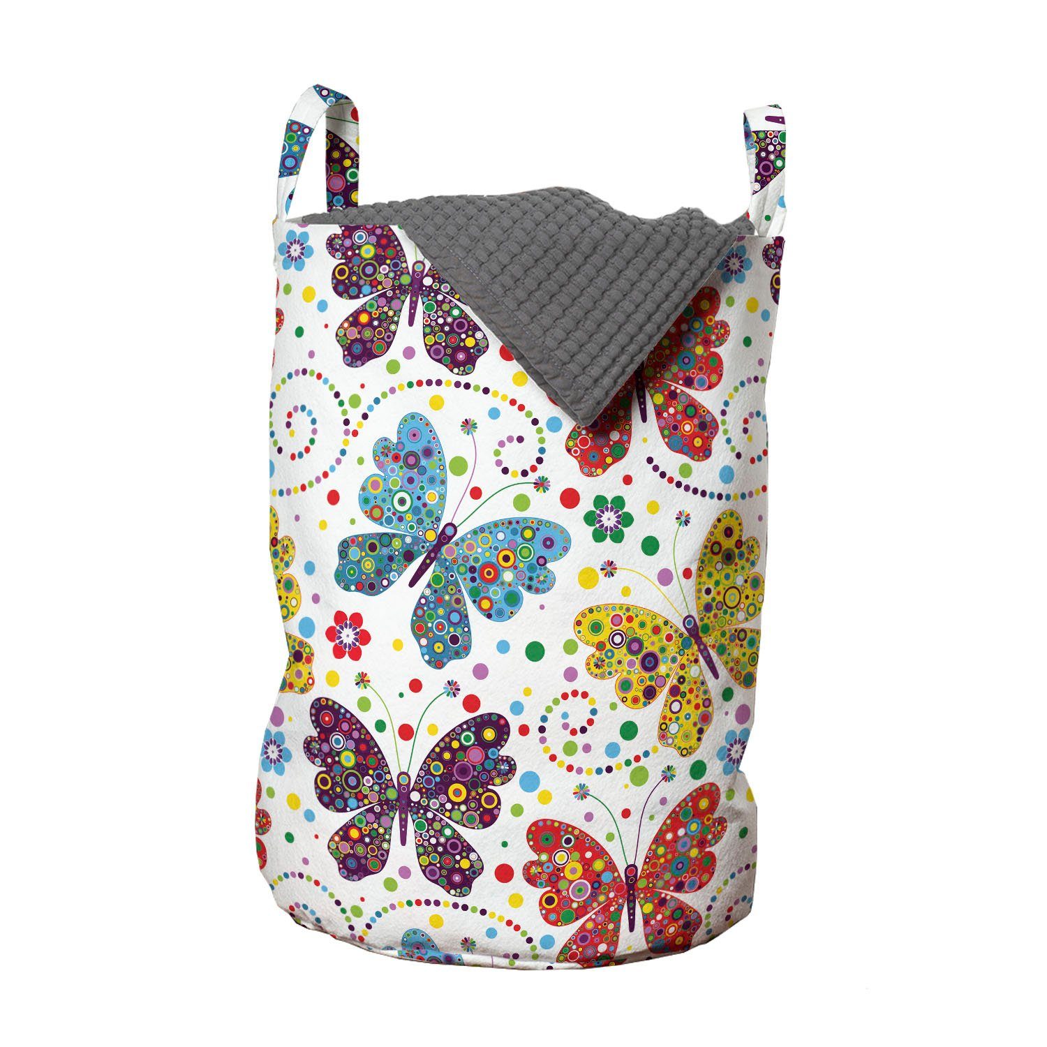 Abakuhaus Wäschesäckchen Wäschekorb mit Griffen Kordelzugverschluss für Waschsalons, Tiere Bilder Zusammenfassung Schmetterlinge