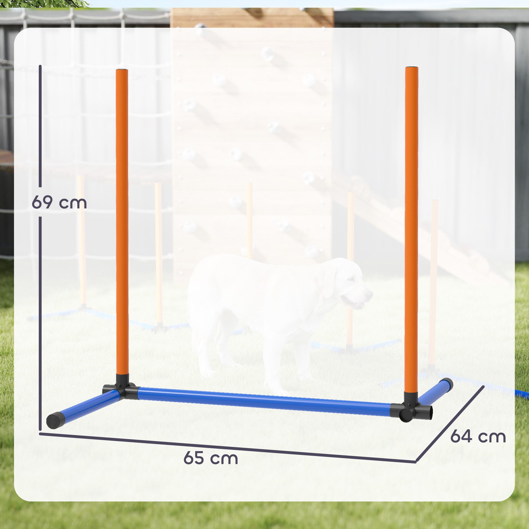 PawHut Agility-Hürde mit Slalomstangen, Erdspießen, Tragetasche, PE, Oxford-Gewebe, Agility Set Hunde (3-tlg) für alle Hundegrößen, für drinnen und draußen, Orange