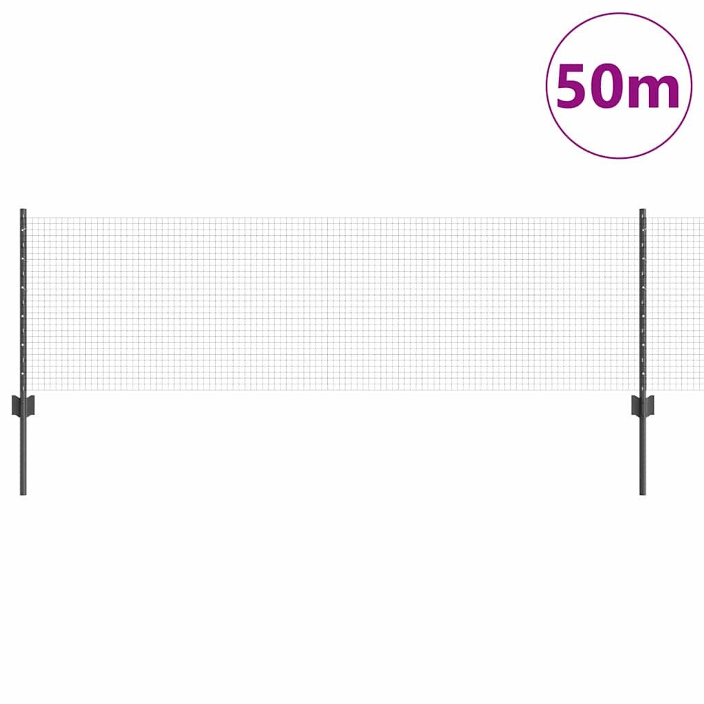 vidaXL Gartenzaun Geschweißter Drahtzaun mit Pfosten 50 x 0,6 m Grau Netz, (1-St)