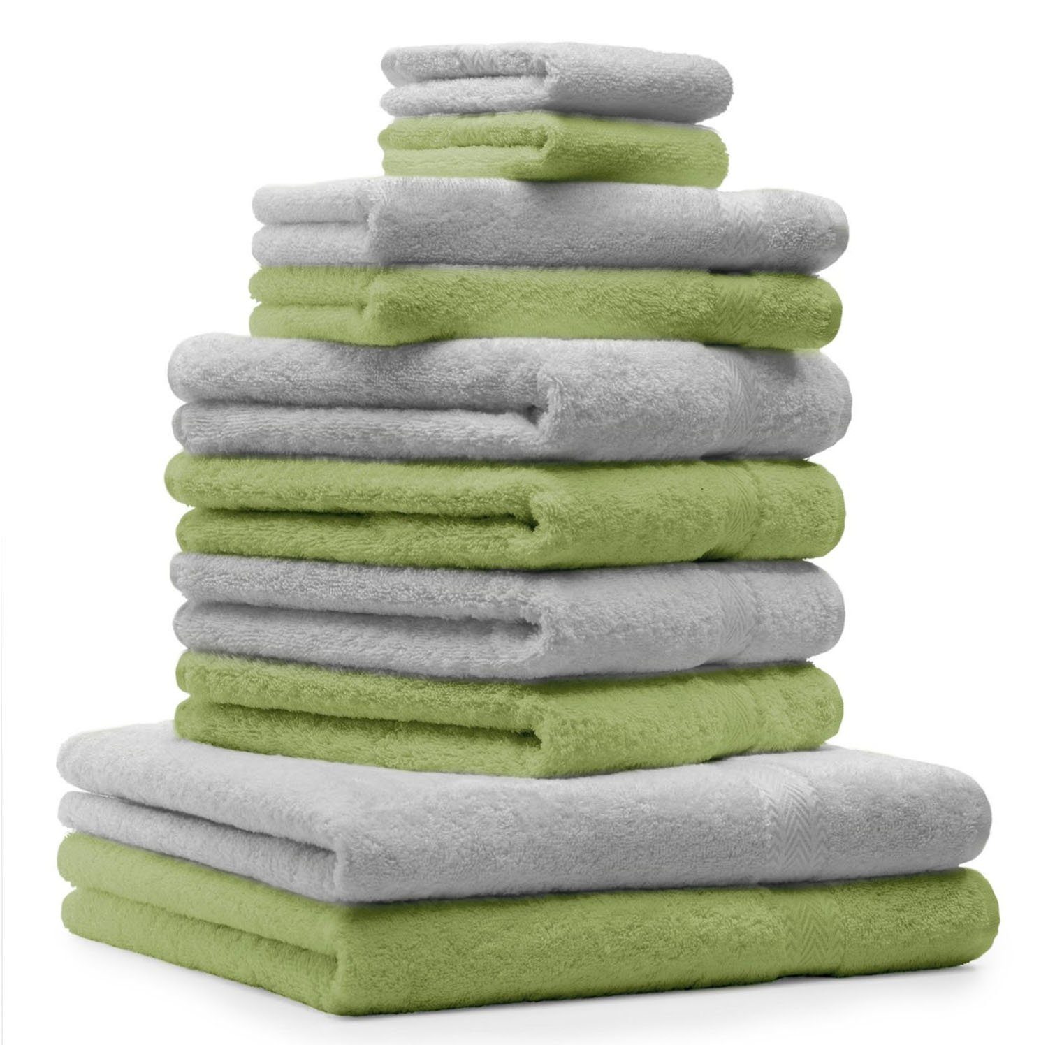 Handtuch-Set 100% Baumwolle Farbe Betz Set silbergrau, und 10-TLG. apfelgrün Handtuch Classic