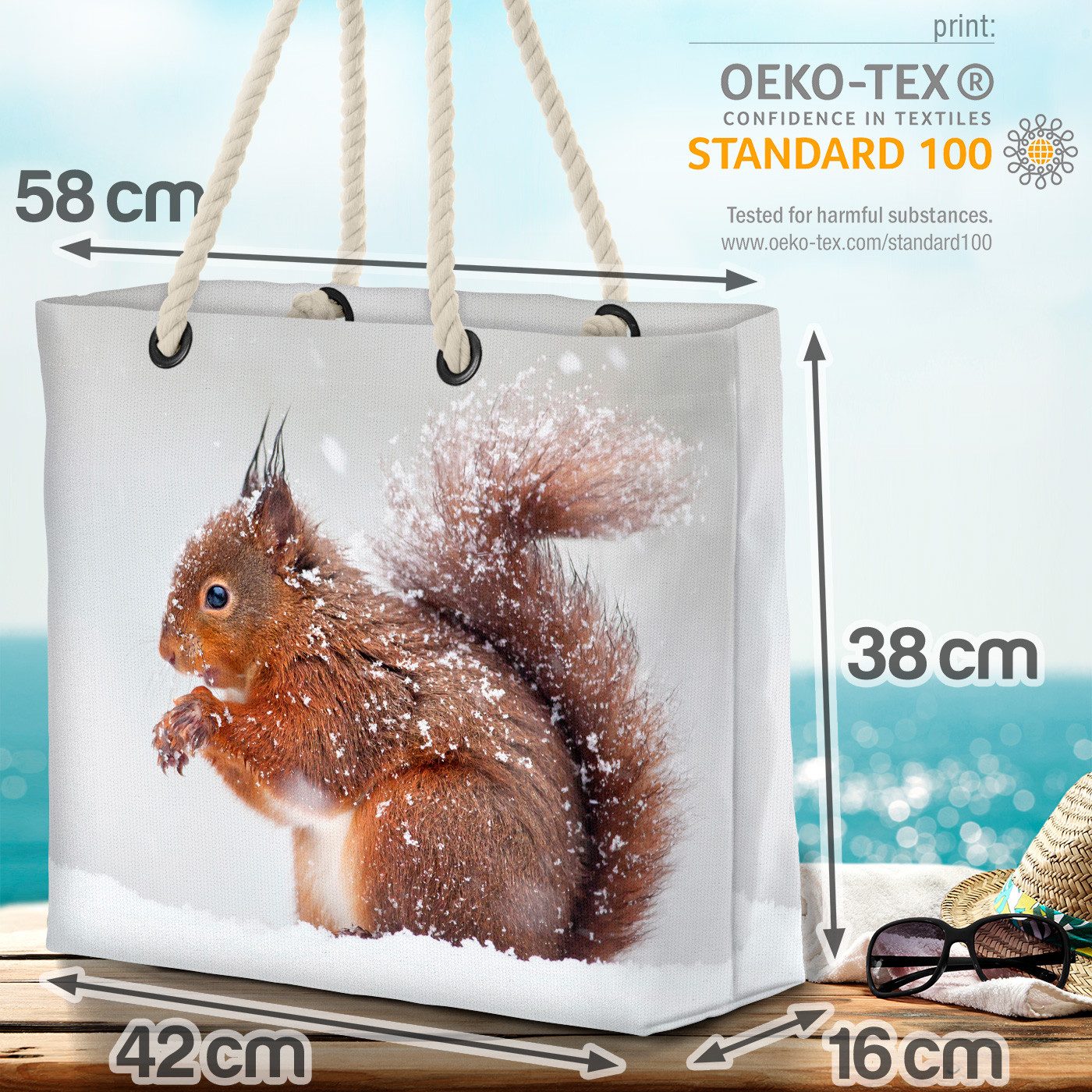 VOID Strandtasche (1-tlg), Eichhörnchen Winter Schnee Winter Eichhörnchen Schnee Weihnachten Her